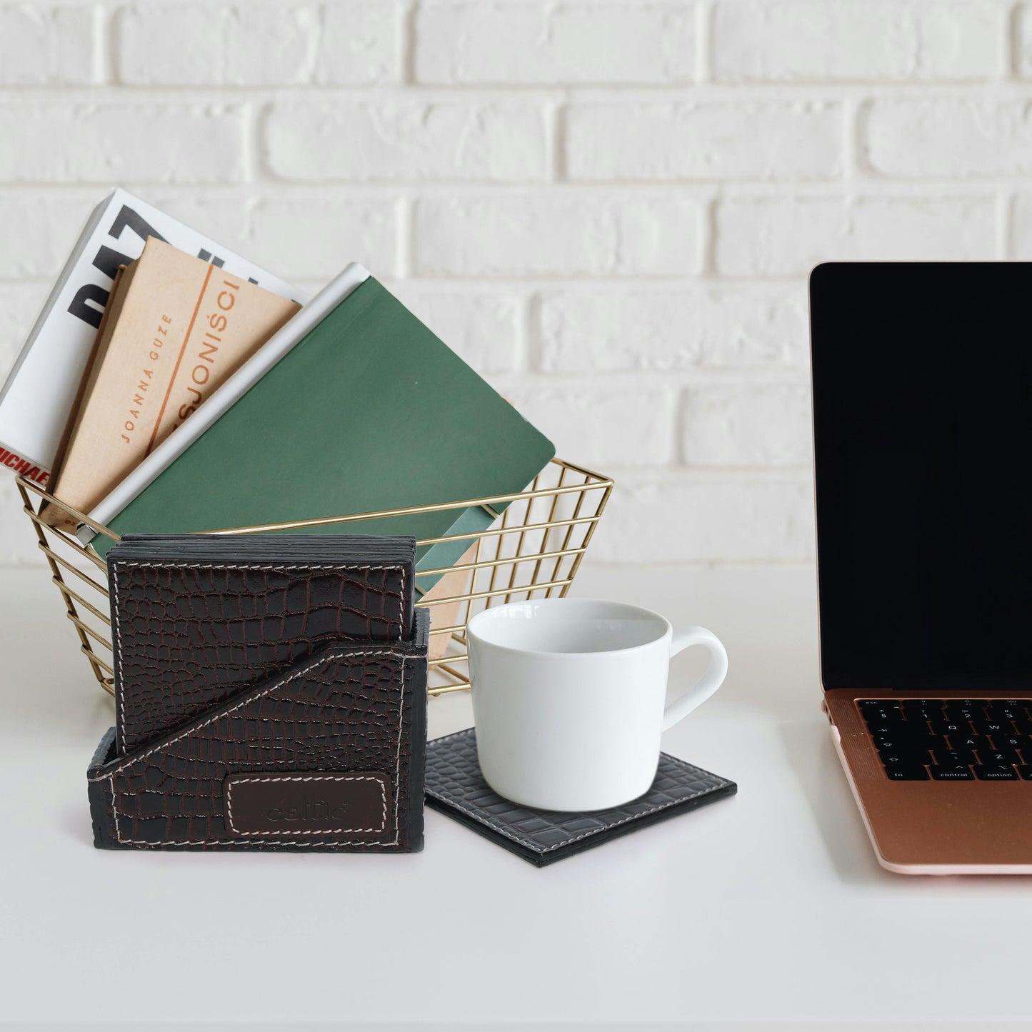 Premium Leather Square Coasters for Office Use Stylish & Functional Desk Accessory, Art:-LC-02