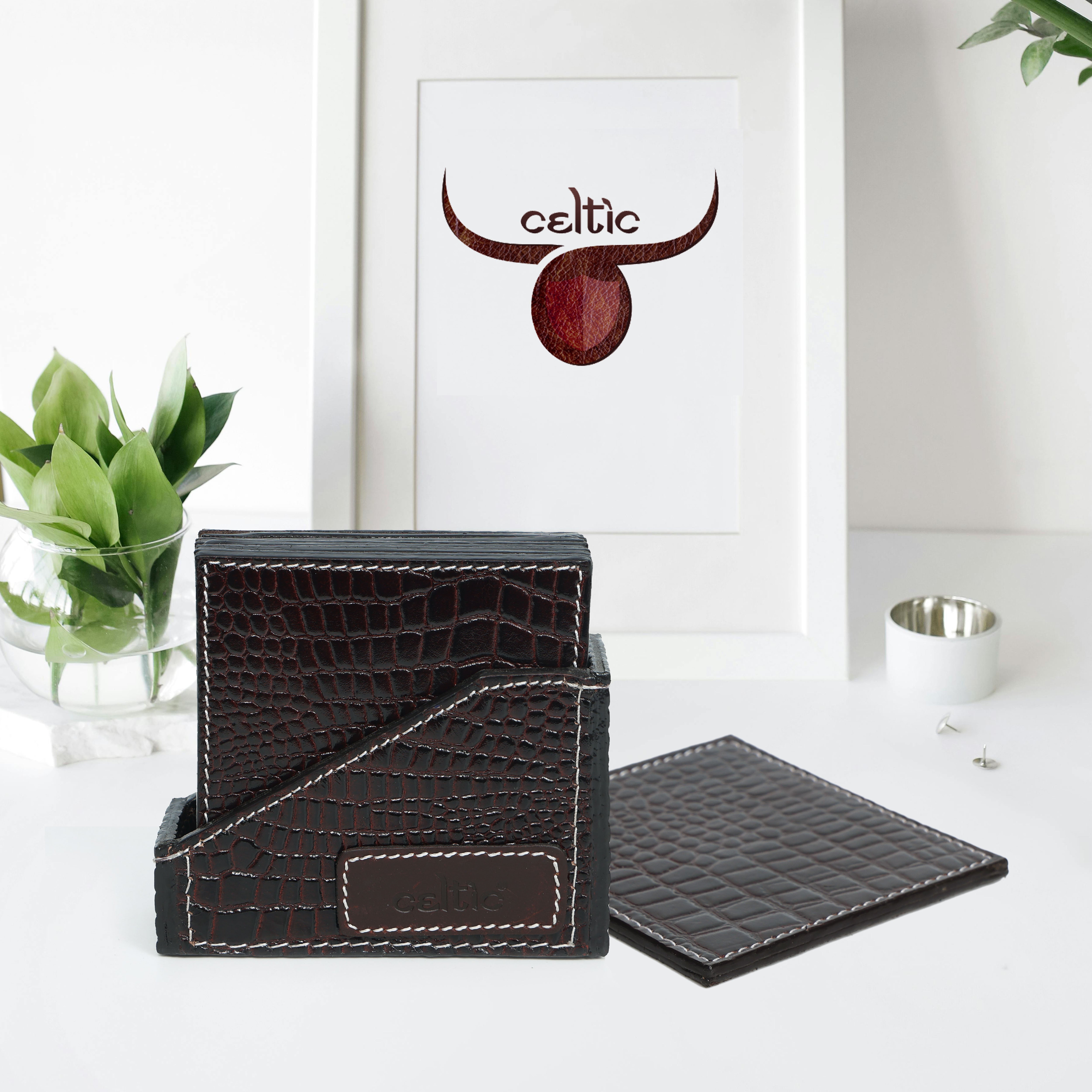 Premium Leather Square Coasters for Office Use Stylish & Functional Desk Accessory, Art:-LC-02
