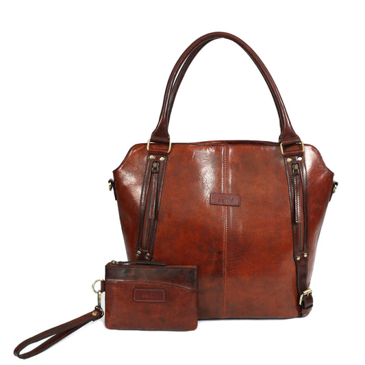 Genuine Leather 2-Piece Combo | Brown Tote & Wallet for Women