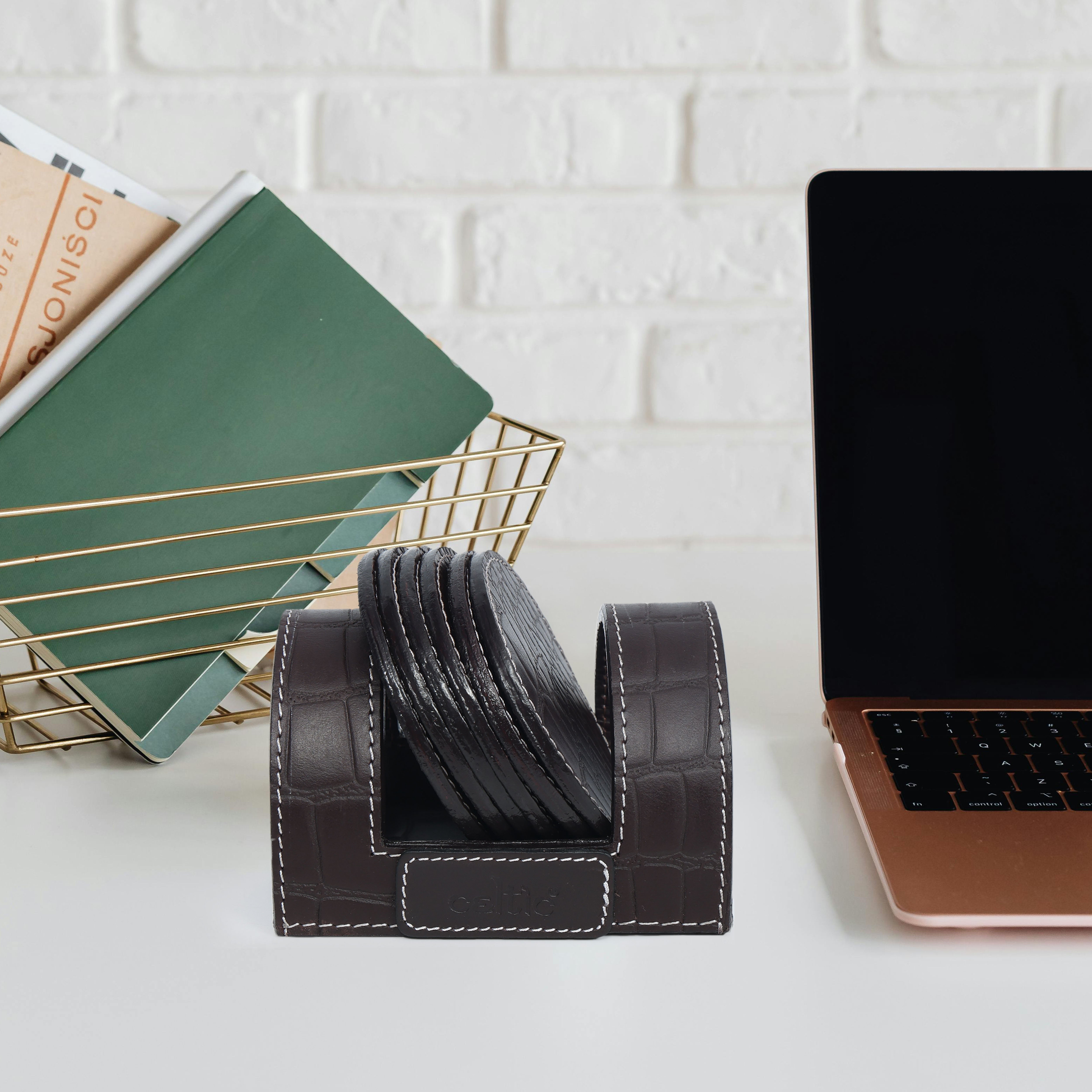 Elegant Leather Coasters for Office Use Stylish & Durable Desk Accessory Art: LC-03