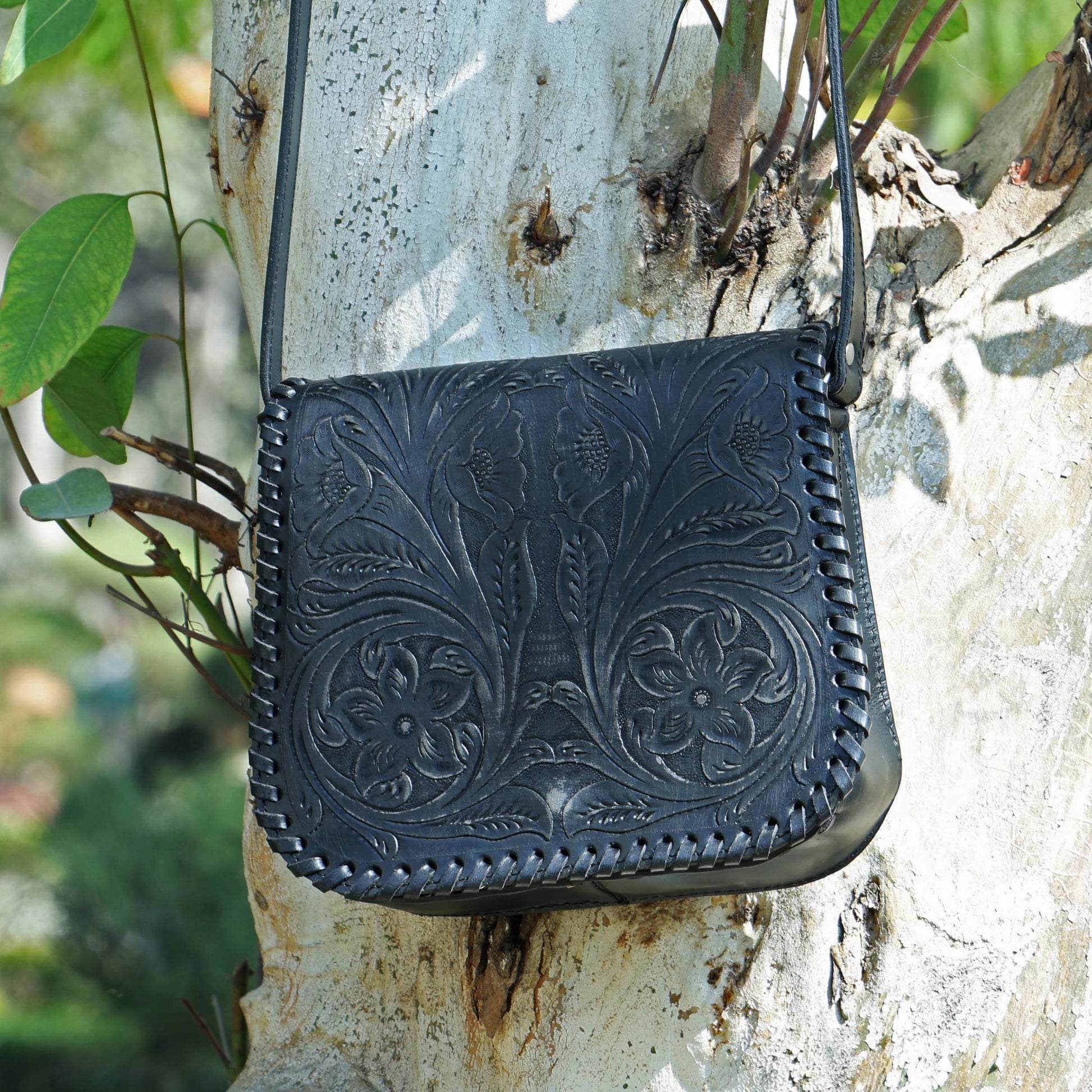 Hand-Carved Leather Sling Bag  Artisan Craftsmanship & Timeless Style. BG-1615