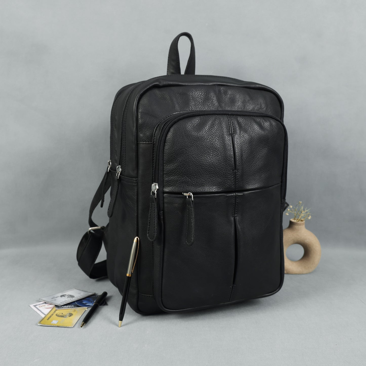 Unisex Black Genuine Leather Backpack Sleek, Durable & Timeless.BG-1630