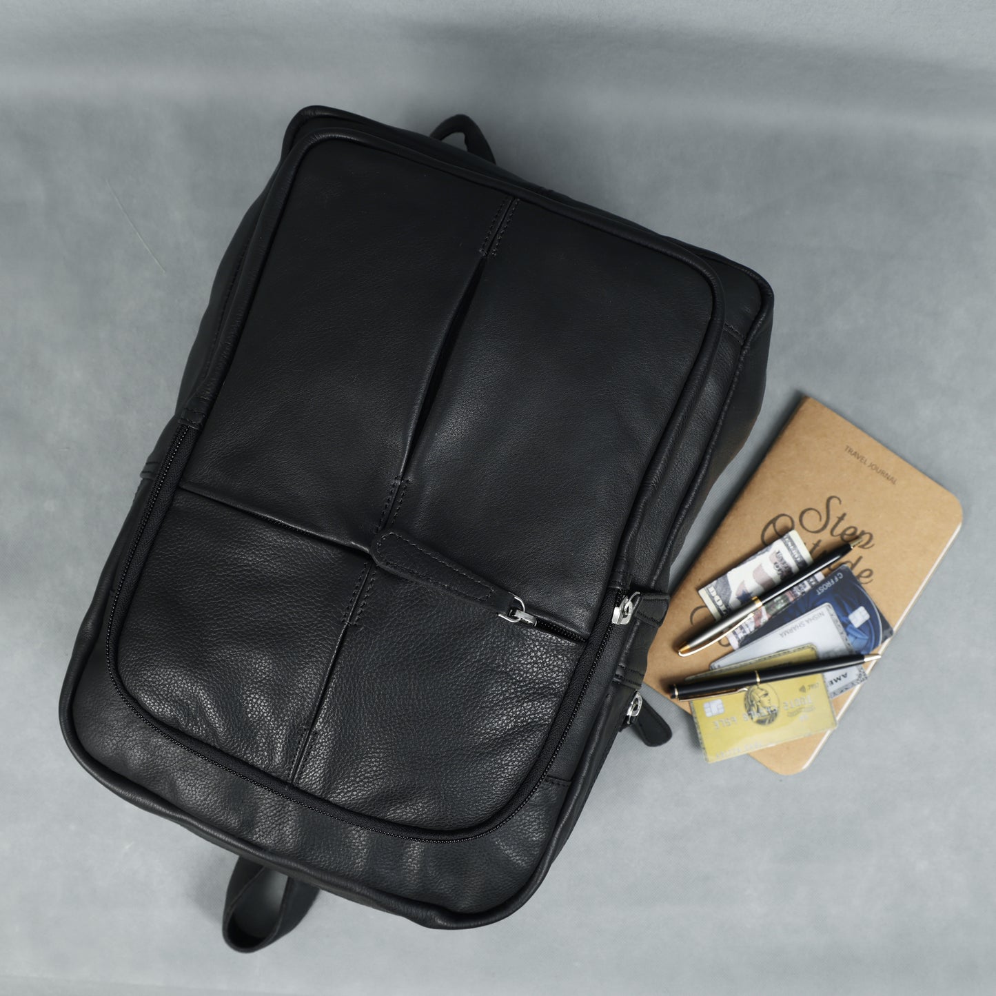 Unisex Black Genuine Leather Backpack Sleek, Durable & Timeless.BG-1630