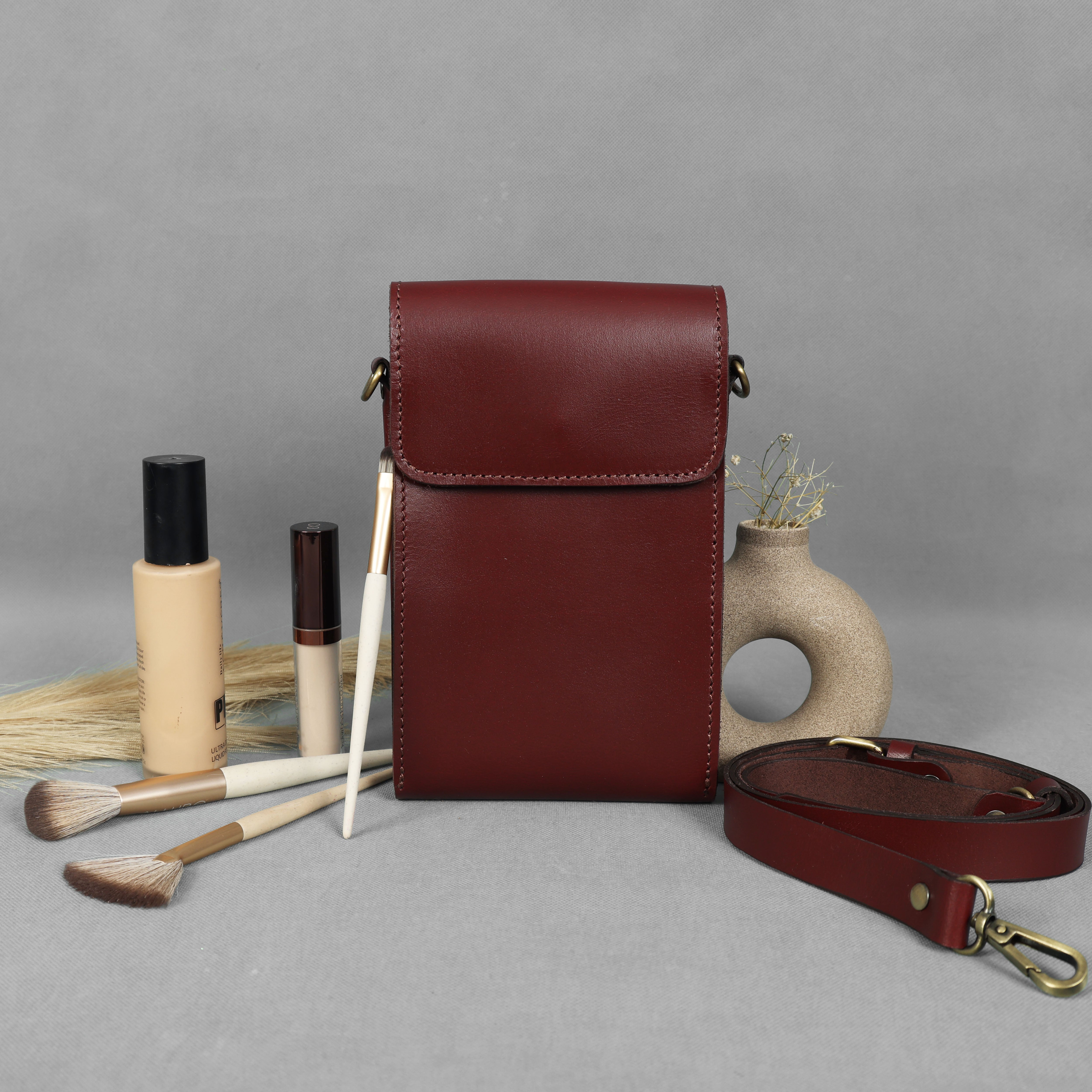 Brown Leather Mobile Pouch with Detachable Sling Stylish & Functional Crossbody Case.LA-1428