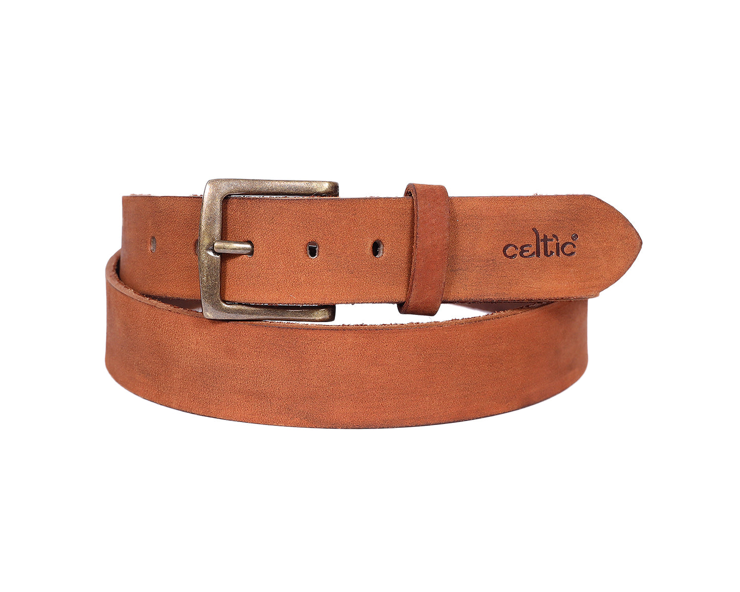 Celtic Premium Light Brown Leather Belt With Golden Buckle - CELTICINDIA