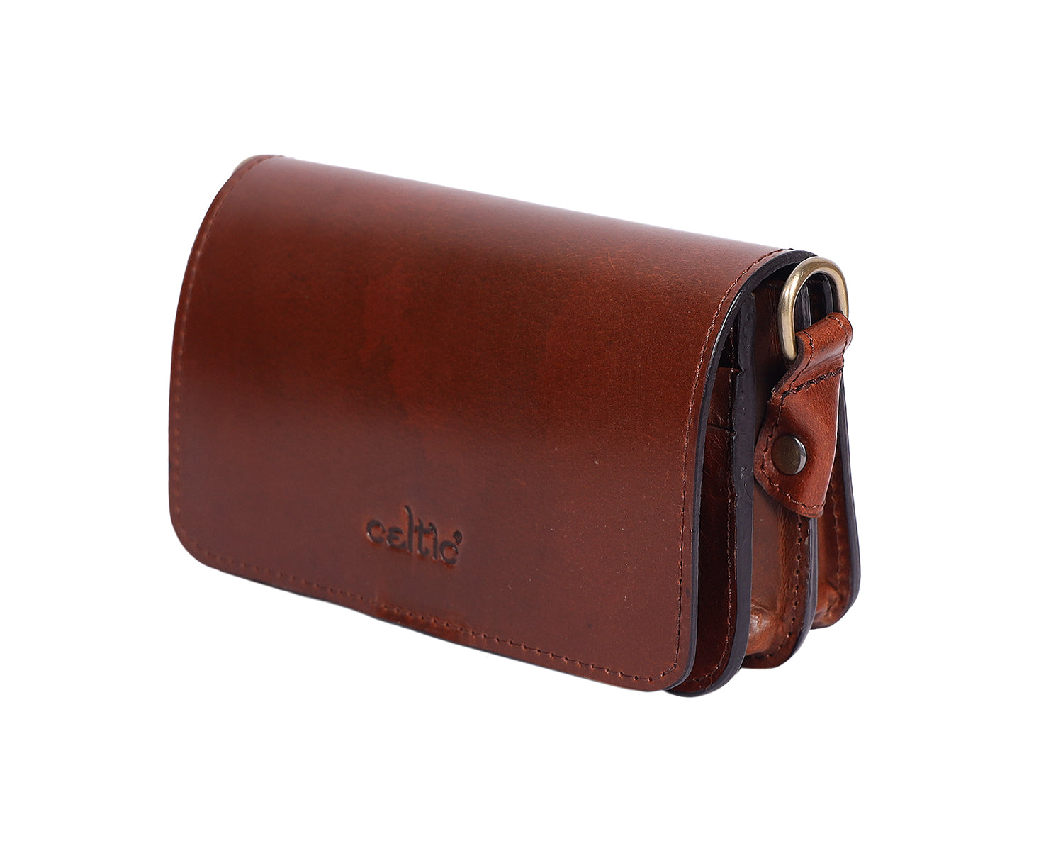 Compact Genuine Leather Triple-Compartment Sling Clutch