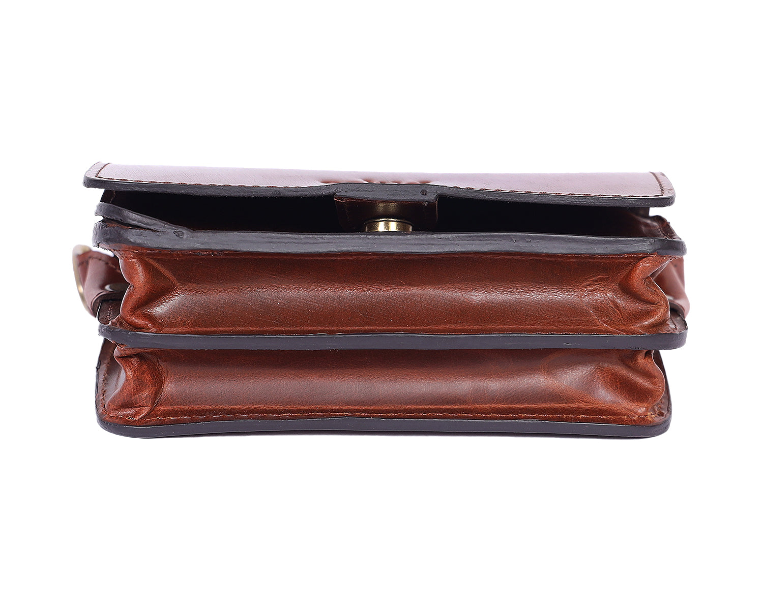 Compact Genuine Leather Triple-Compartment Sling Clutch
