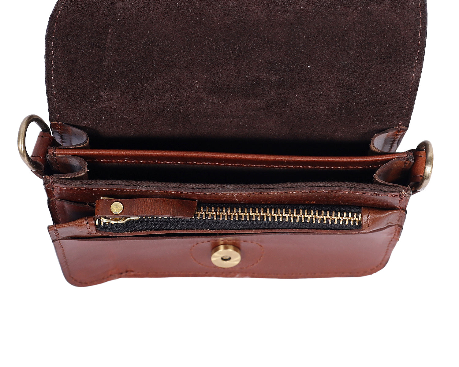 Compact Genuine Leather Triple-Compartment Sling Clutch