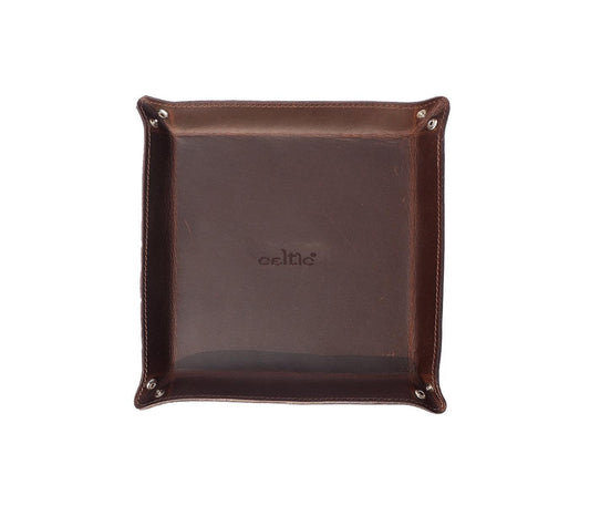 Celtic Dark Brown Color Pure Leather Tray For Office Use - CELTICINDIA