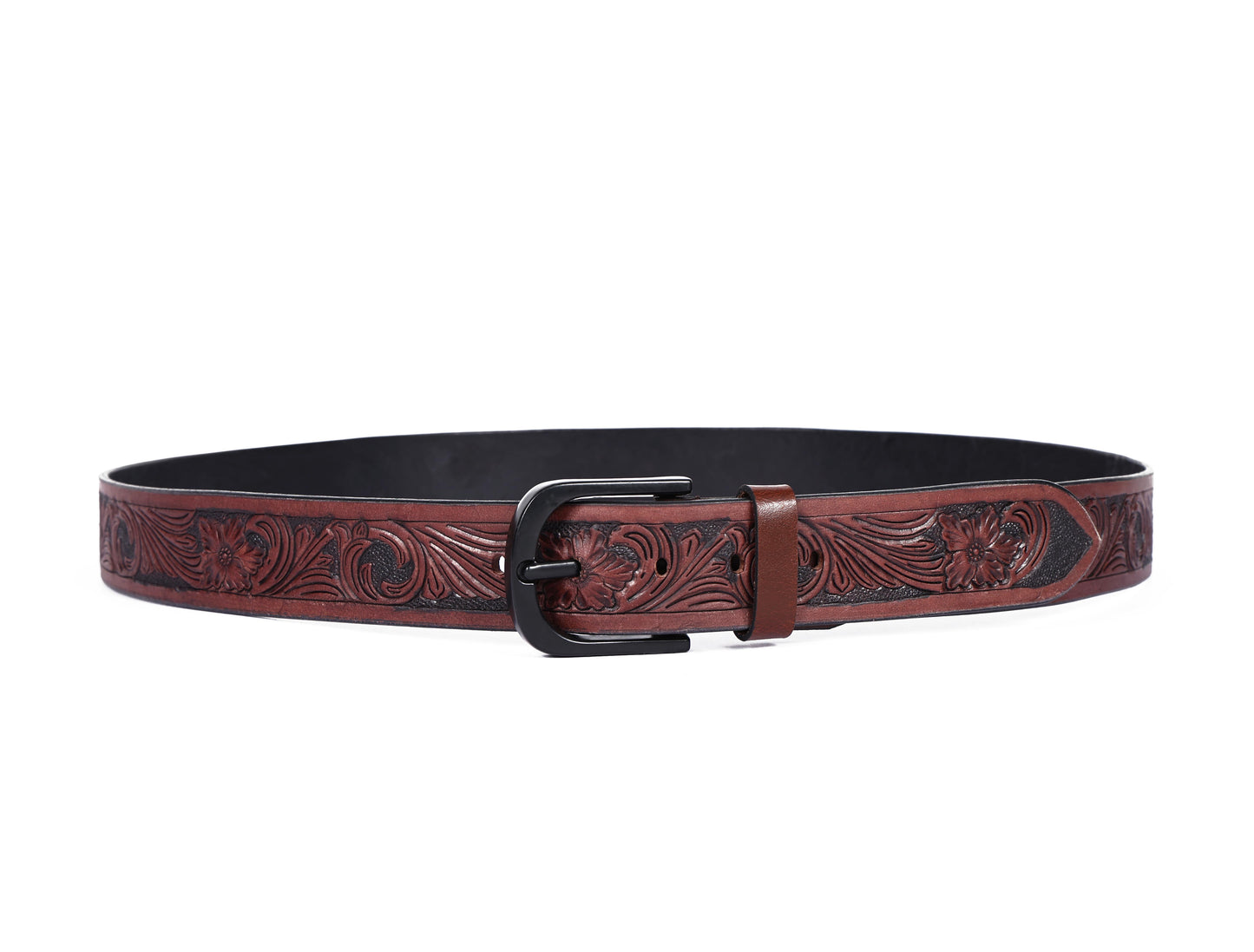 "Bespoke Elegance: Brown Hand Carving Leather Belt for Timeless Style" Art: LB-807