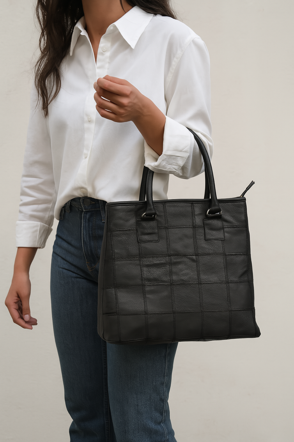 Black Premium Tote Leather Bag, Art: BG-1141