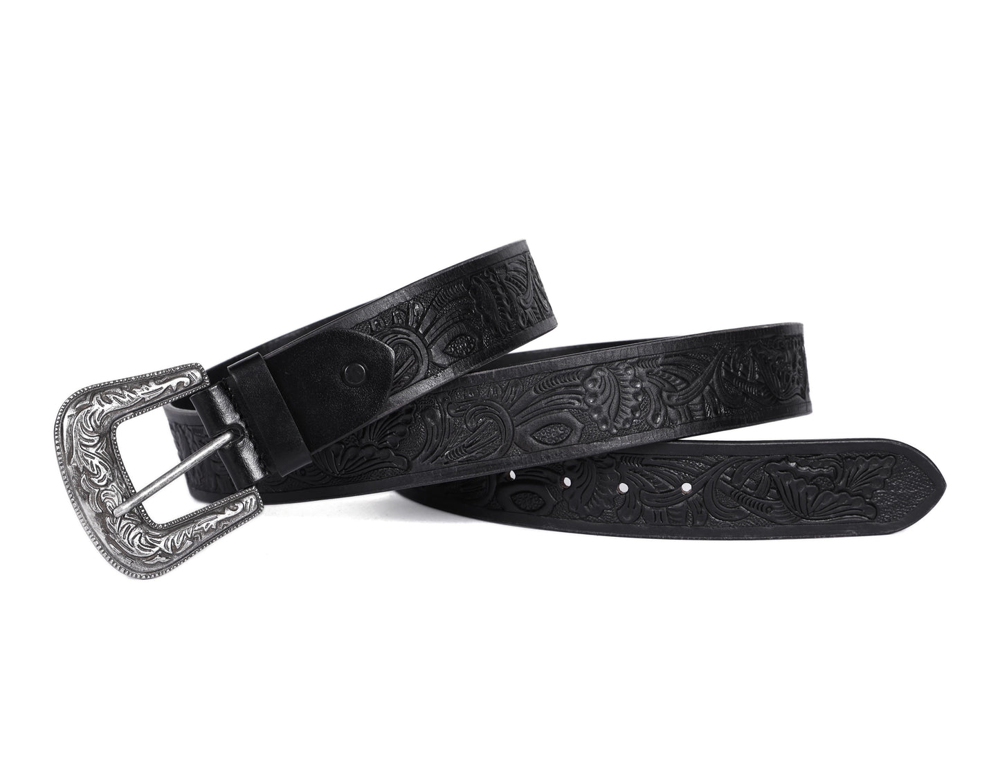 Sophisticated Craftsmanship: Hand-Carved Black Leather Belts Art: LB-815