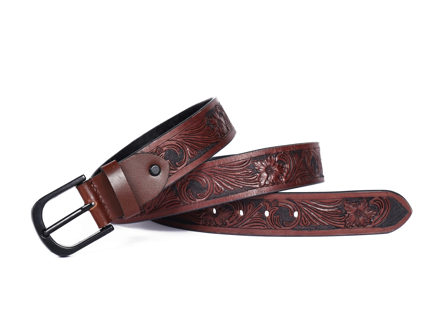 Bespoke Elegance: Brown Hand Carving Leather Belt for Timeless Style Art: LB-807