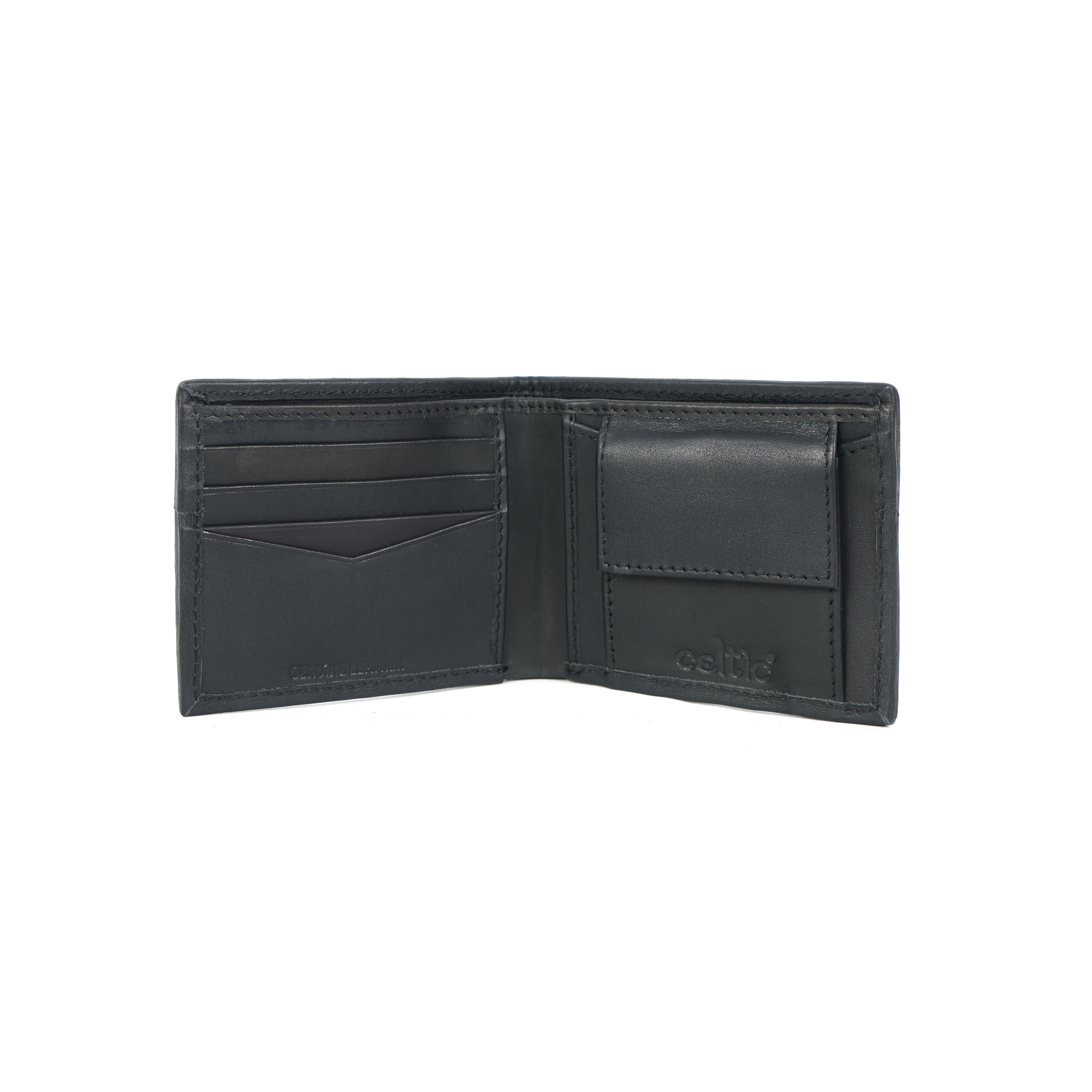 Celtic Genuine Leather Bi-Fold Wallet with Coin Pocket Black