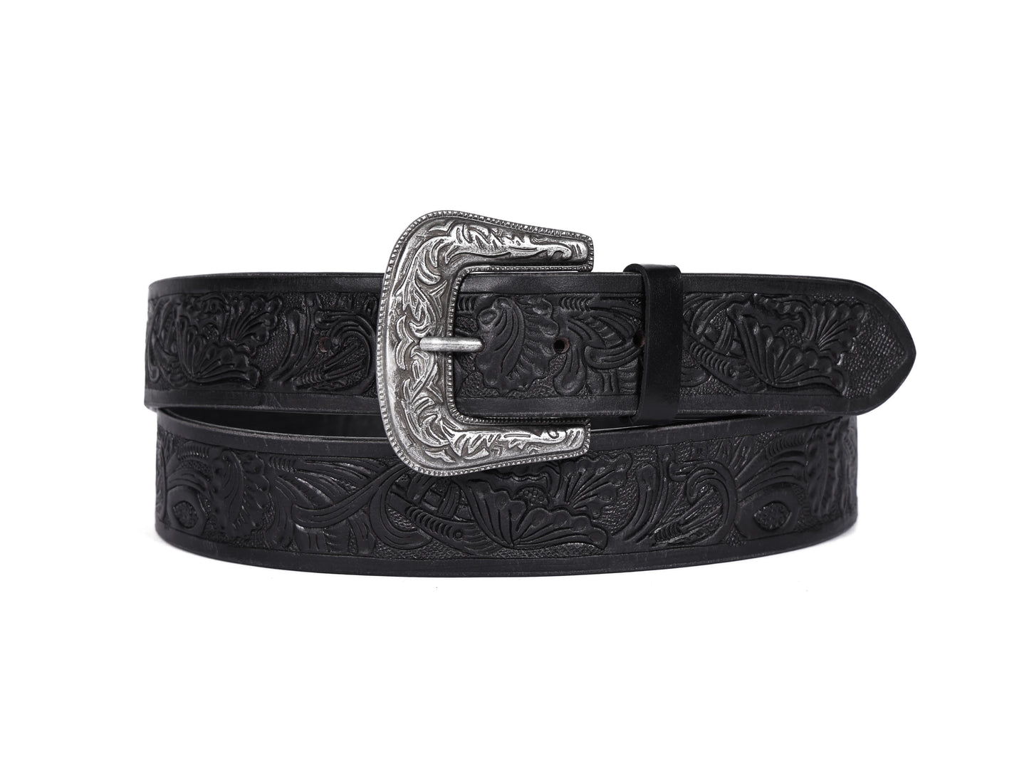 Sophisticated Craftsmanship: Hand-Carved Black Leather Belts Art: LB-815