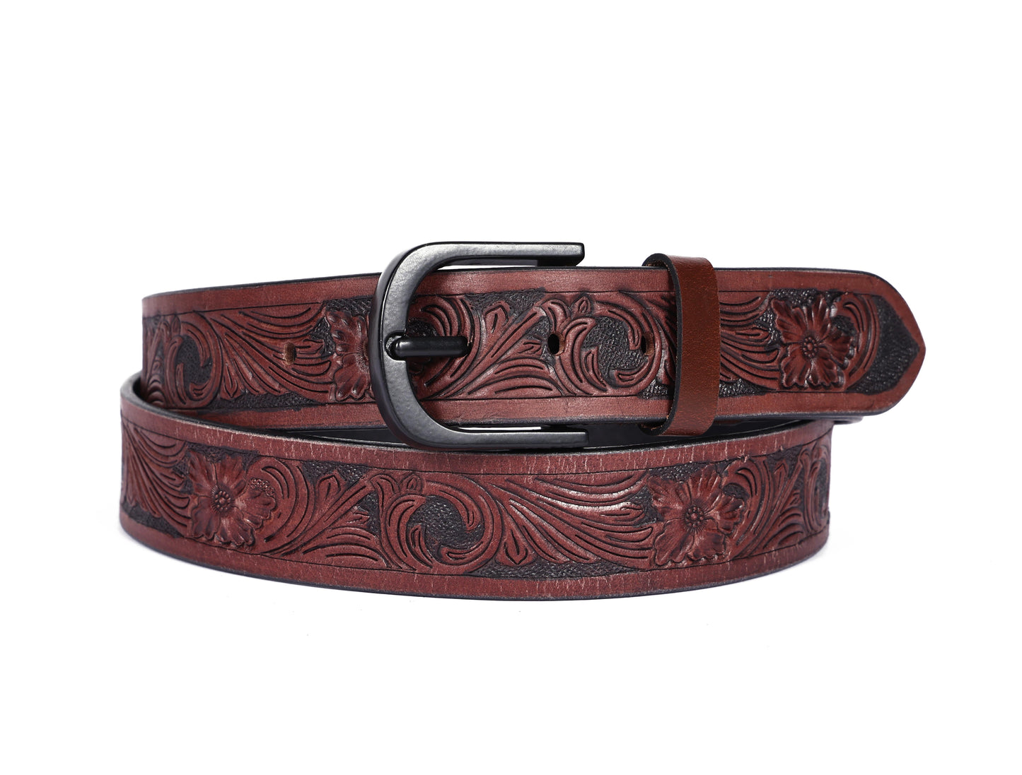 "Bespoke Elegance: Brown Hand Carving Leather Belt for Timeless Style" Art: LB-807