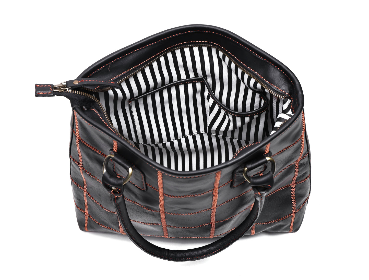 Bold Fusion: Black Tote Bag with Orange Stitching - Elevate Your Style with Vibrant Contrast Art: BG-1143-Z