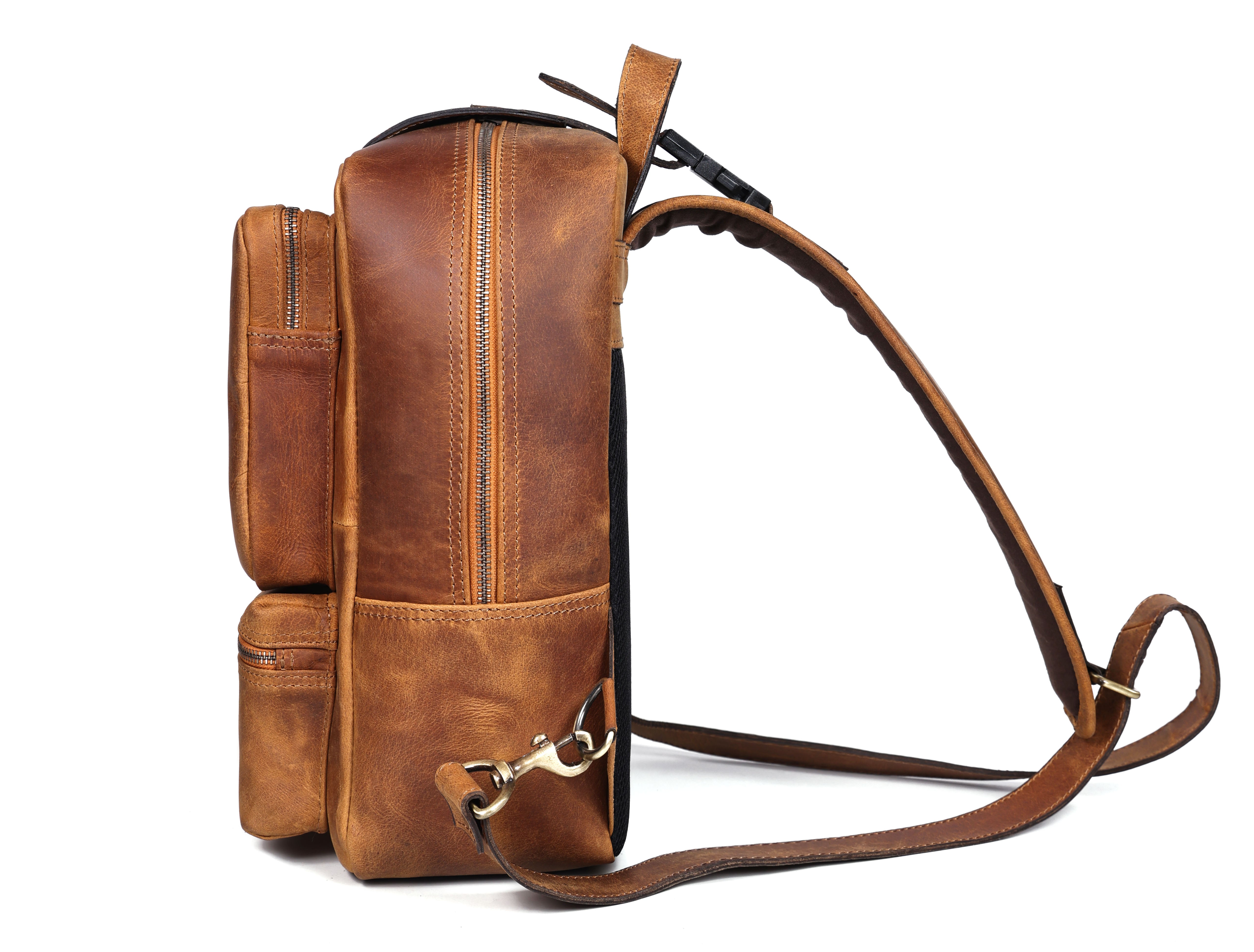 Premium Genuine Leather Crossbody Bag with Multiple Zip Pockets & Fixed Strap