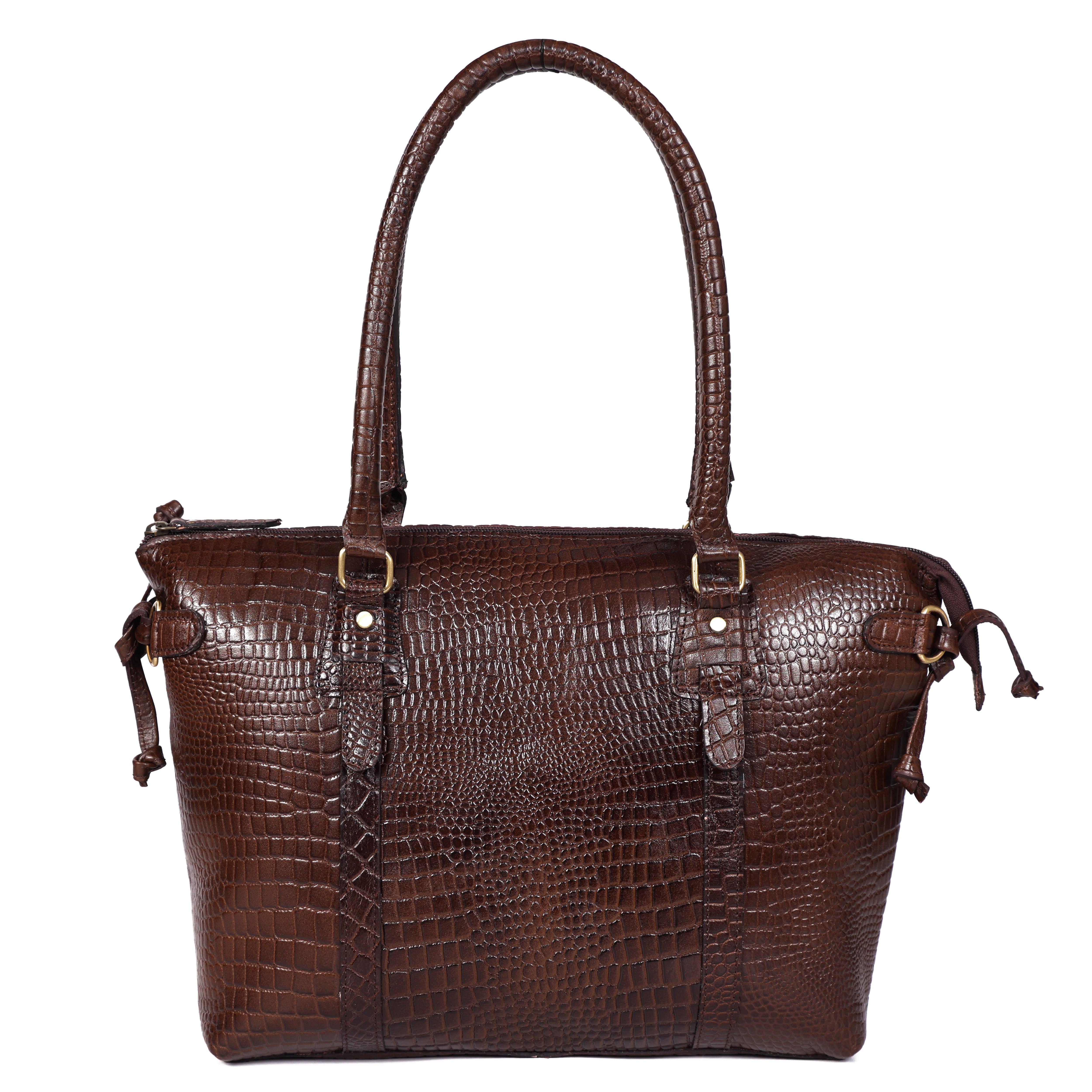 Premium Textured Leather Tote Bag with Zip Closure, Dual Handles & Organized Interior