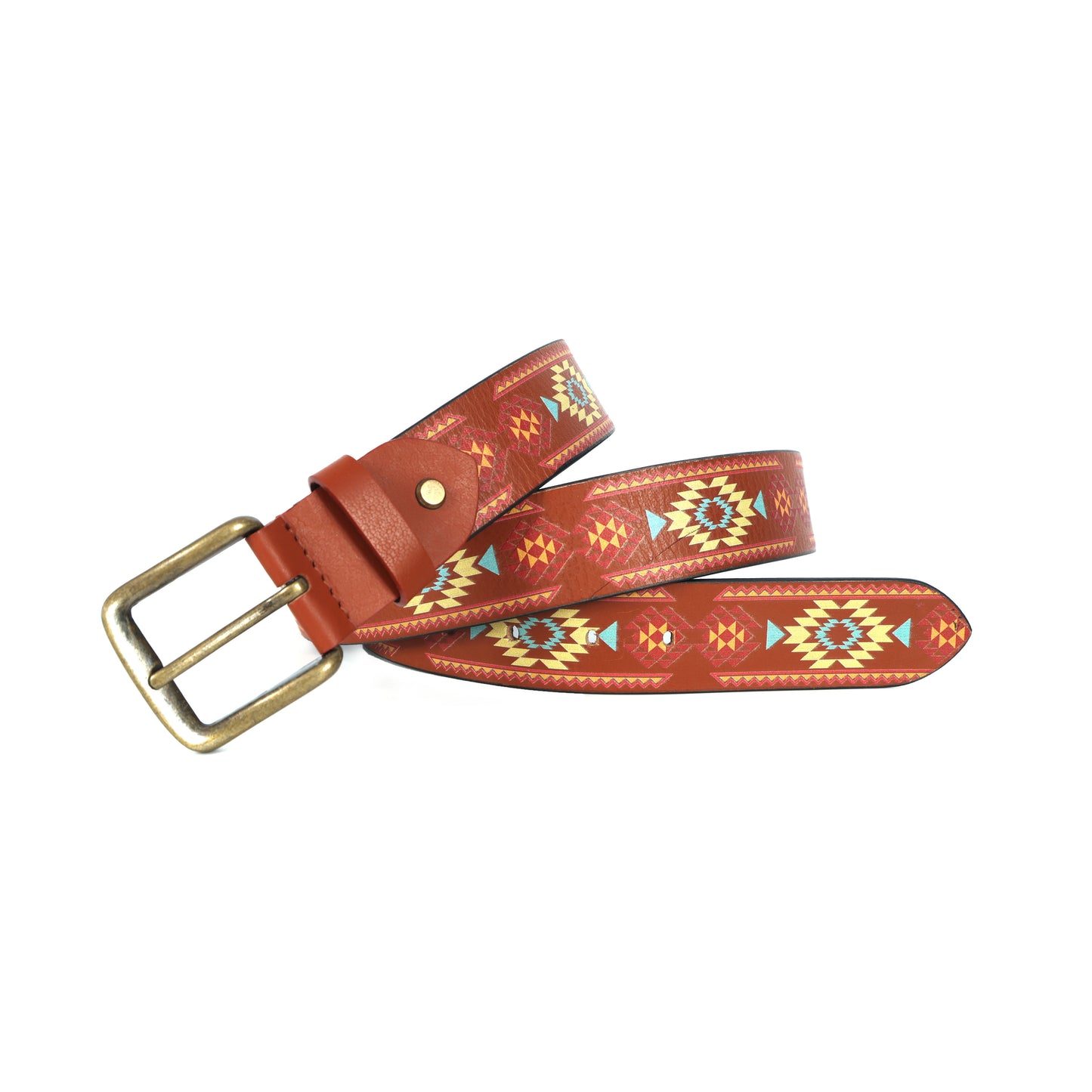 Brown Printed Belt with Ironic Statement Buckle Trendy & Bold Streetwear Accessory.LB-890