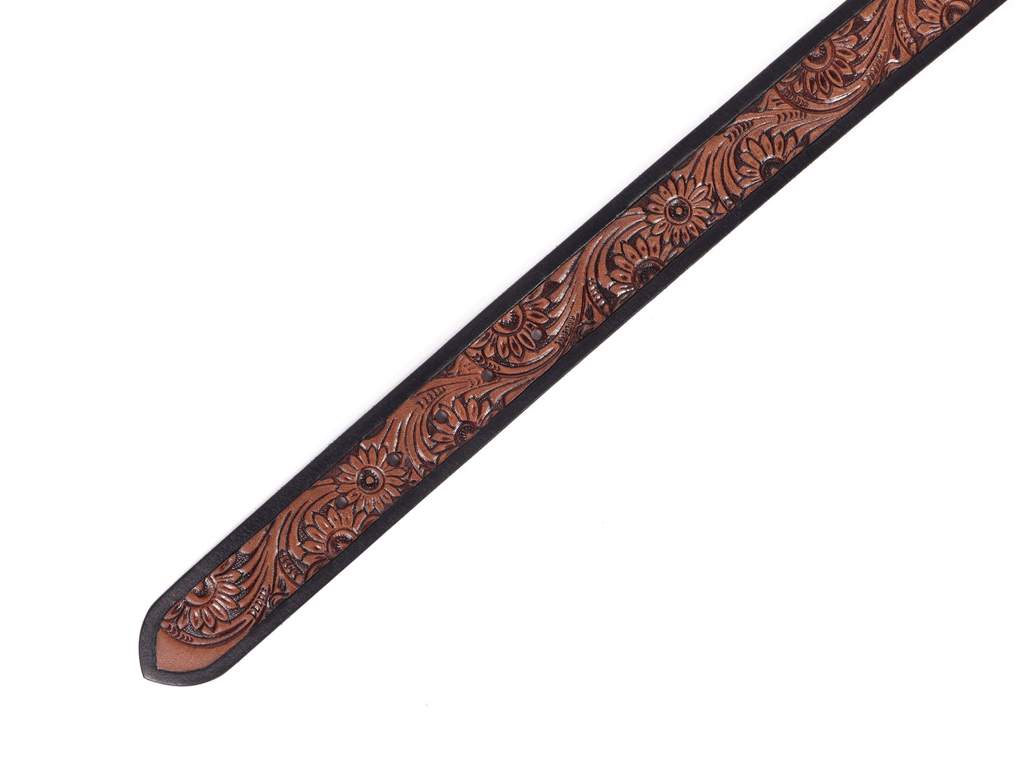 Exquisite Hand-Carved Leather Belt with Black Buckle, Crafted in India - CELTICINDIA