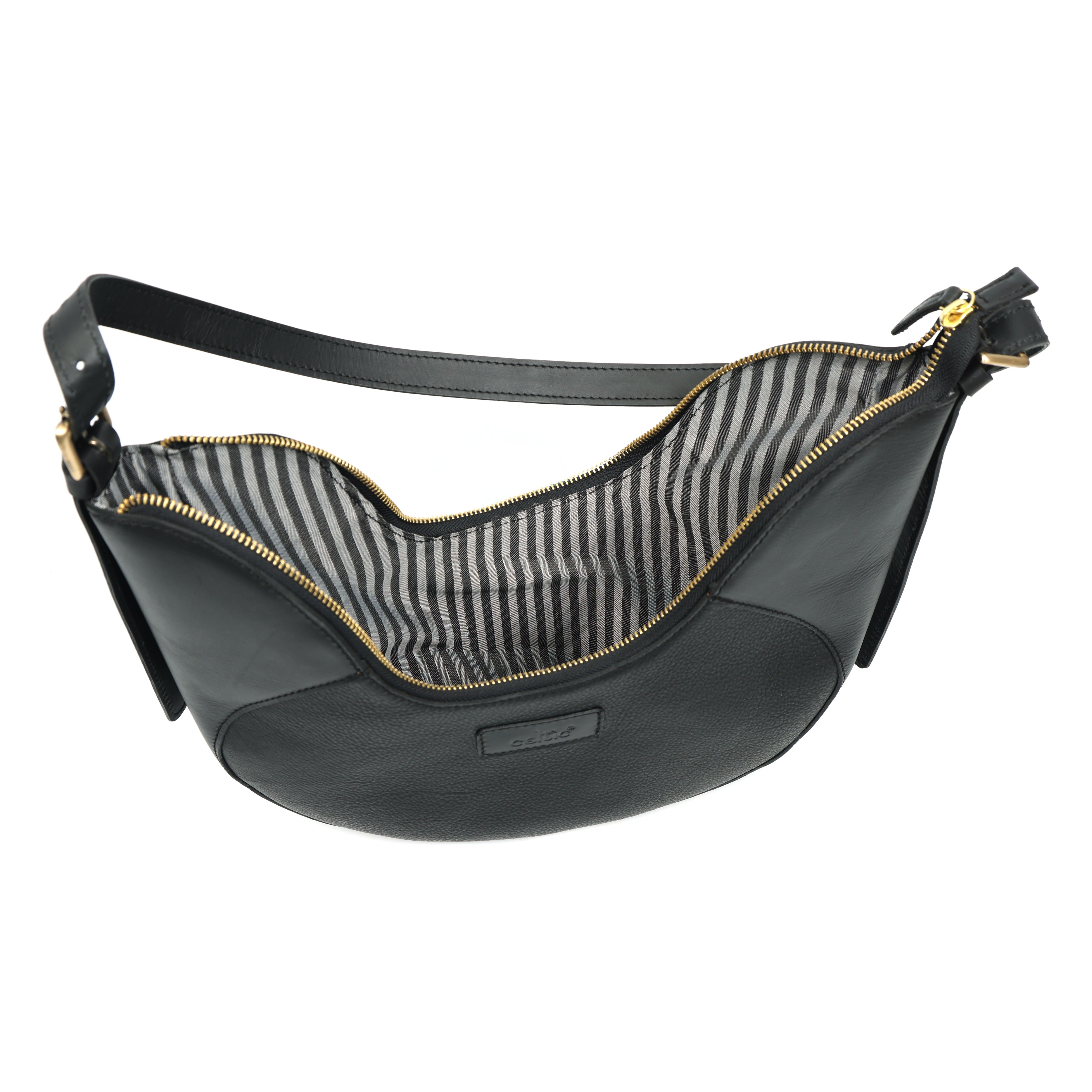 Premium Genuine Leather Hobo Shoulder Bag with Adjustable Strap & Zip Closure