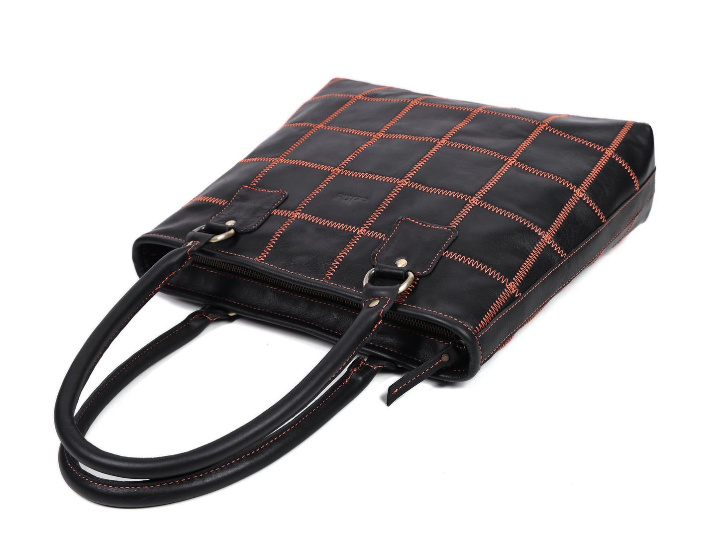 Bold Fusion: Black Tote Bag with Orange Stitching - Elevate Your Style with Vibrant Contrast Art: BG-1143-Z