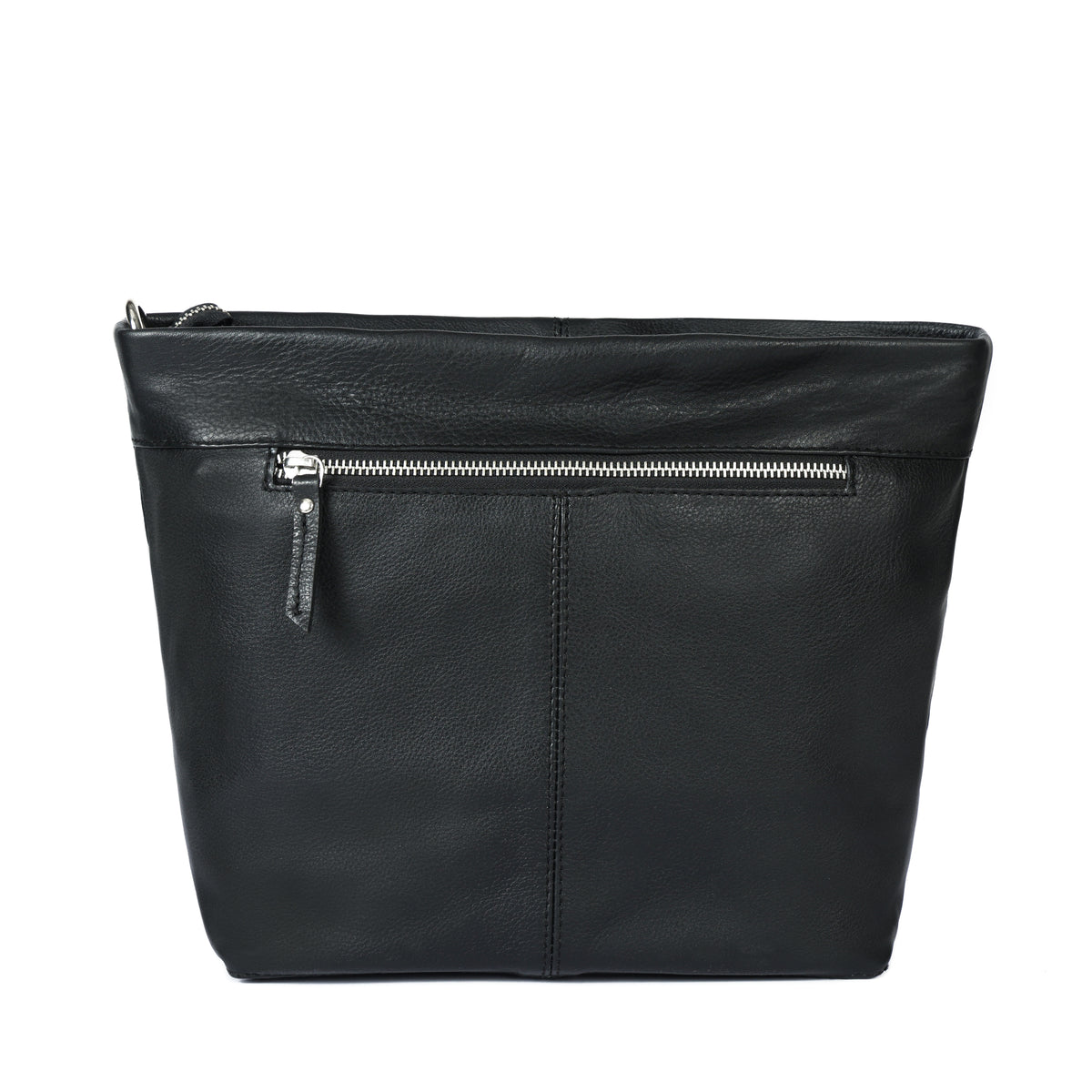 Premium Black Leather Large Crossbody Shoulder Bag with Zip Pocket & Adjustable Strap