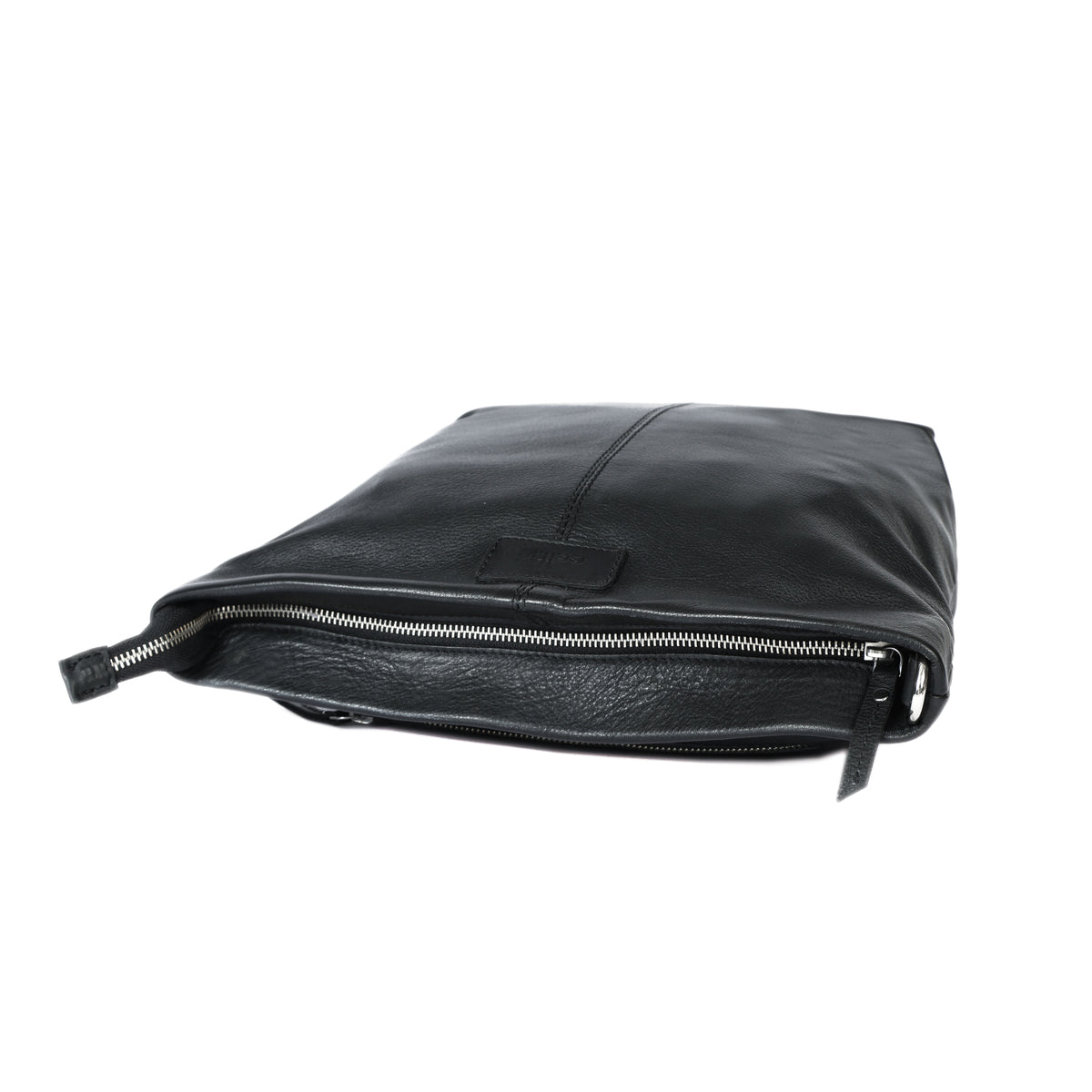Premium Black Leather Large Crossbody Shoulder Bag with Zip Pocket & Adjustable Strap