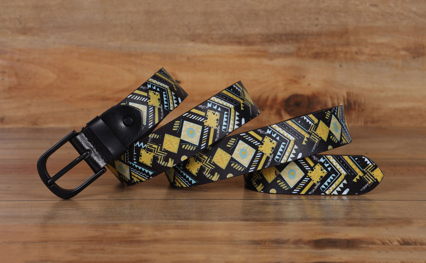 "Vibrant Chic: Stand Out with Leather Yellow Printing Belts" Art: LB-819