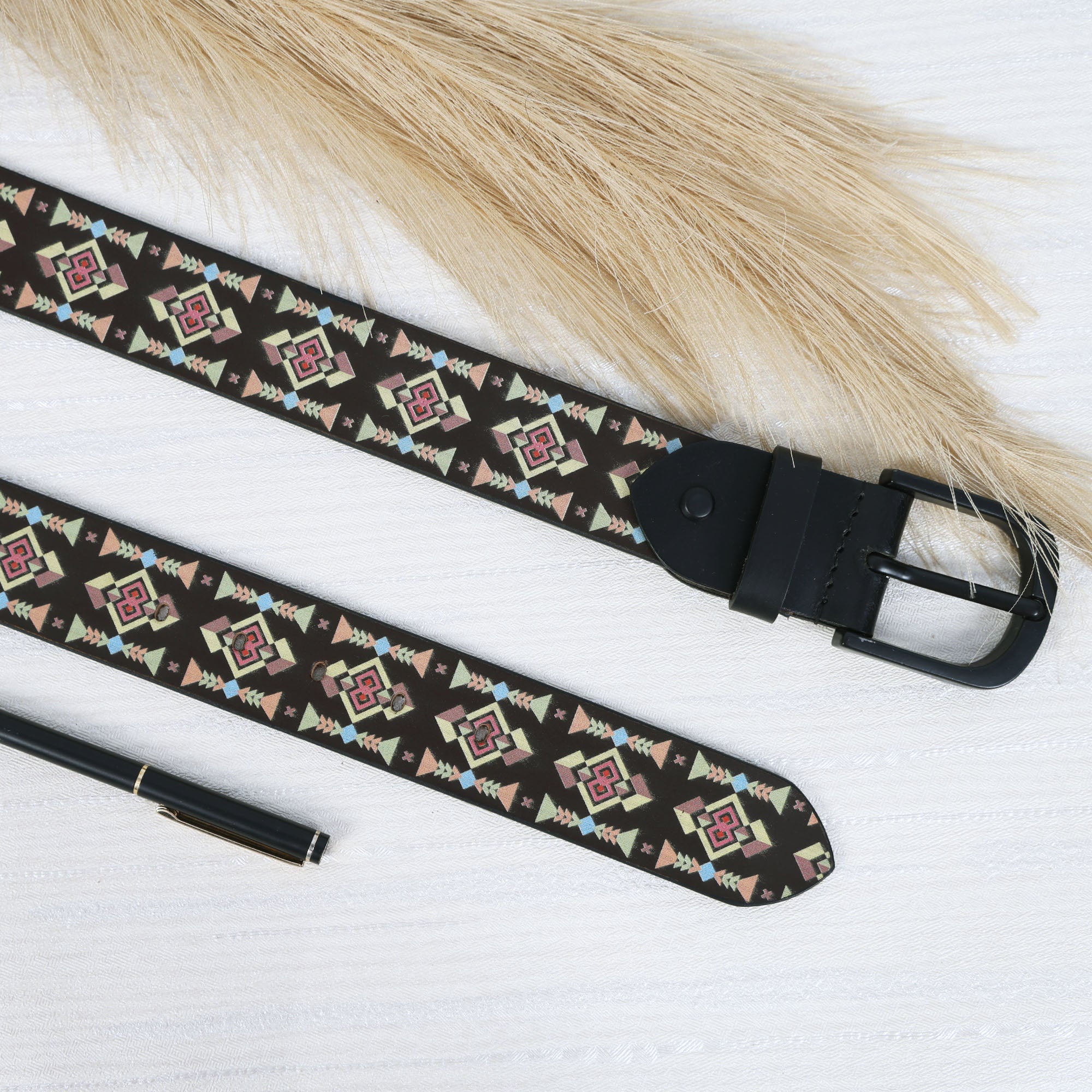 Stylish Black Printed Belt with Matte Black Buckle Durable & Versatile for Everyday Wear.LB-892
