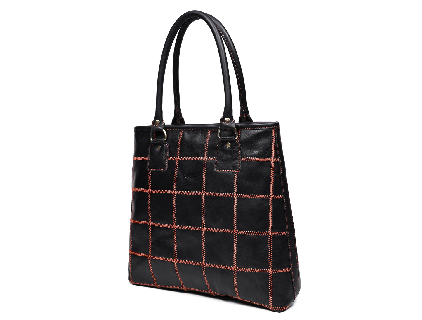 Bold Fusion: Black Tote Bag with Orange Stitching - Elevate Your Style with Vibrant Contrast Art: BG-1143-Z