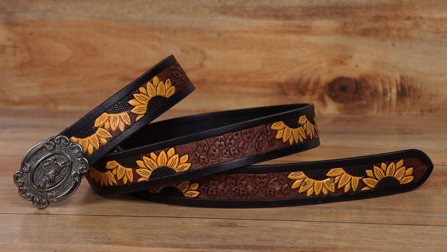 Vibrant Elegance: Hand-Carved Yellow Leather Belts Art: LB-816
