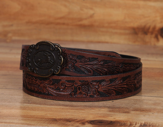 "Hand-Carved Leather Belts: Timeless Elegance"  Art: LB-809