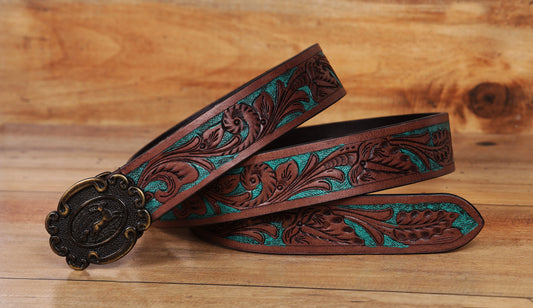 "Crafted Elegance: Hand-Carved Leather Belts Redefining Style" Art: LB-810