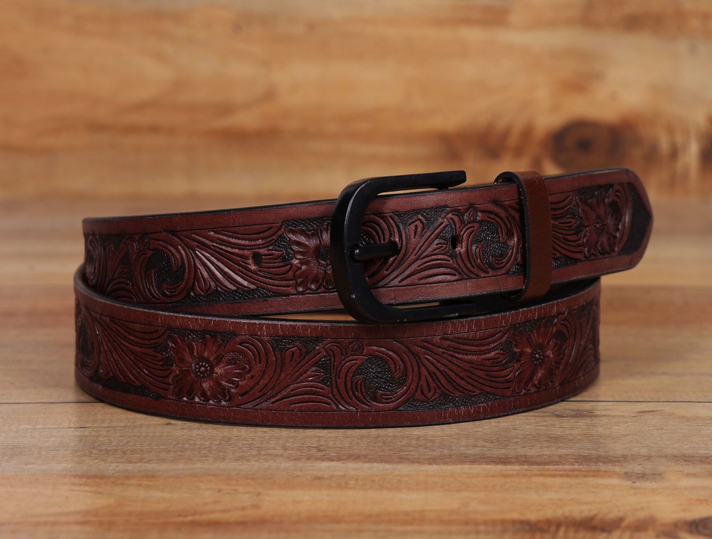 Bespoke Elegance: Brown Hand Carving Leather Belt for Timeless Style Art: LB-807
