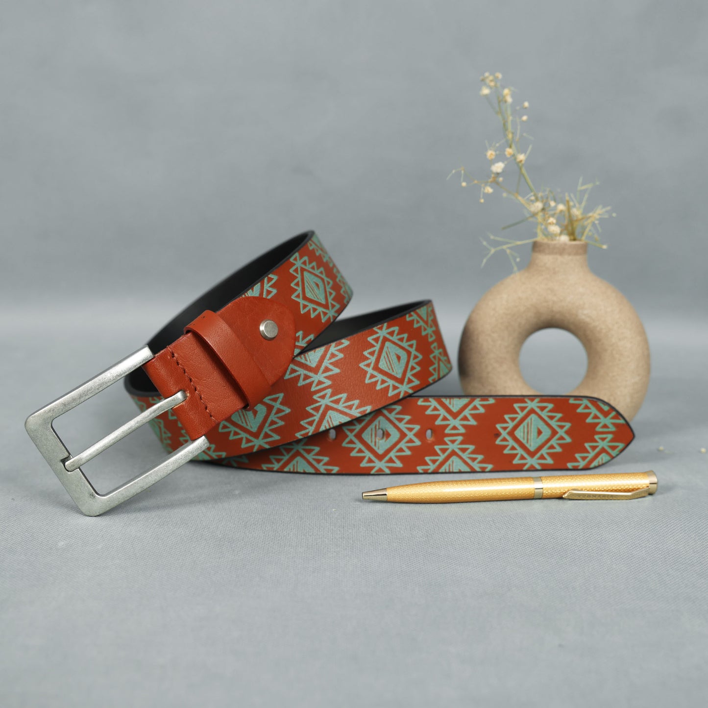 Men's Brown Printed Leather Belt with Polished Silver Buckle – Stylish & Durable.LB-891