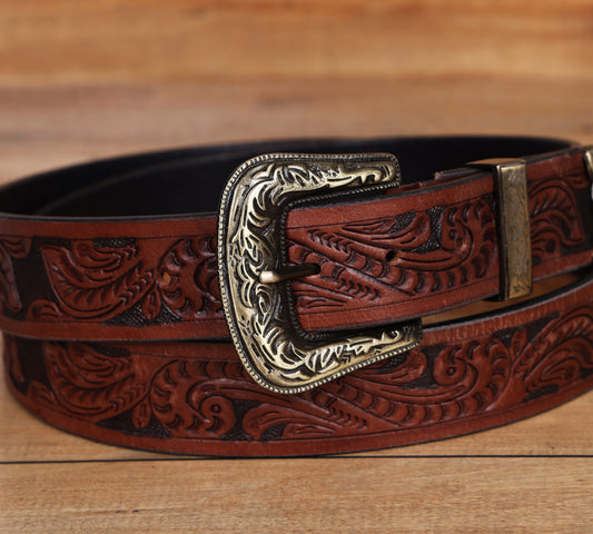 "Artisanal Mastery: Hand-Carved Leather Belts for Timeless Style" Art: LB-811