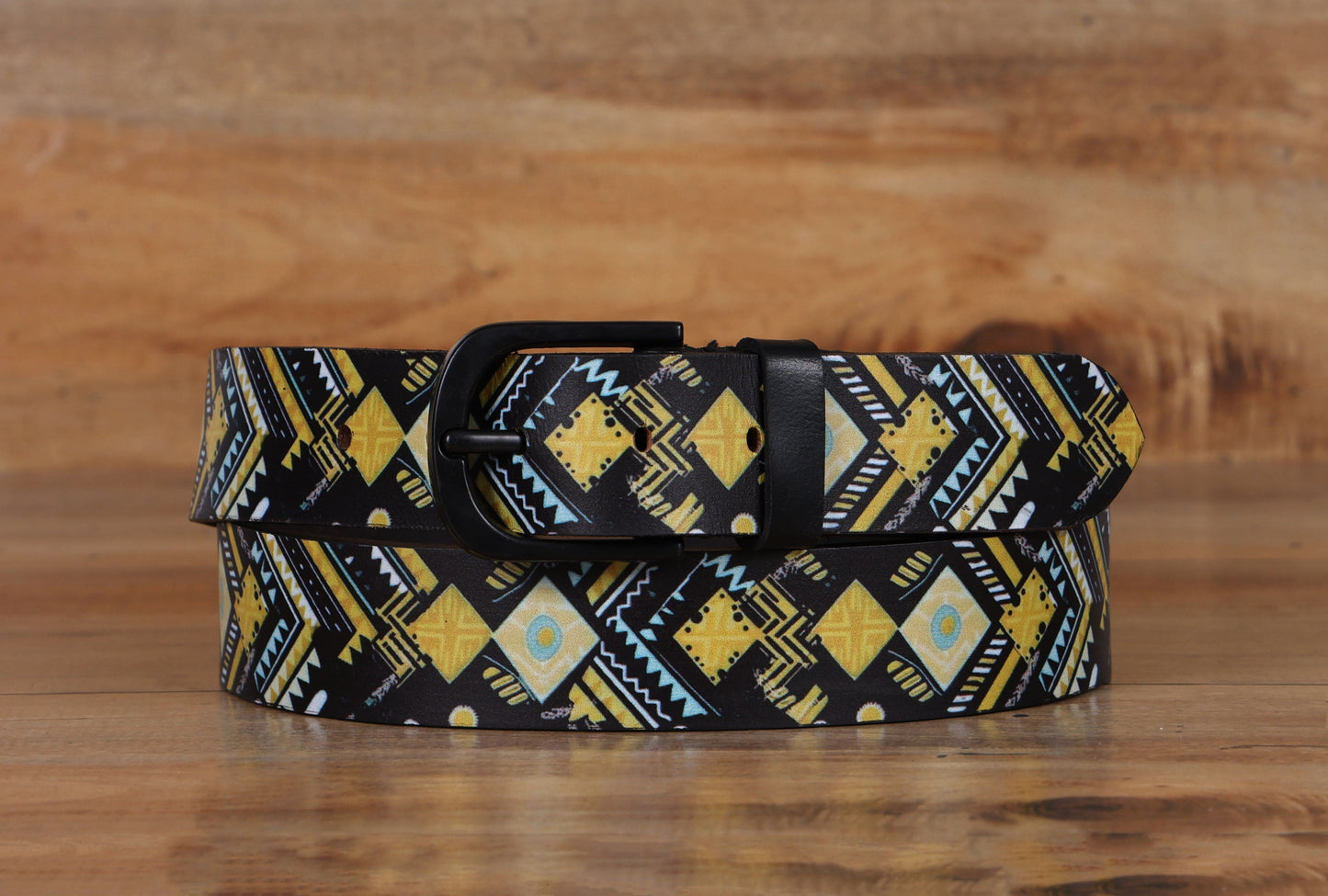 Vibrant Chic: Stand Out with Leather Yellow Printing Belts Art: LB-819