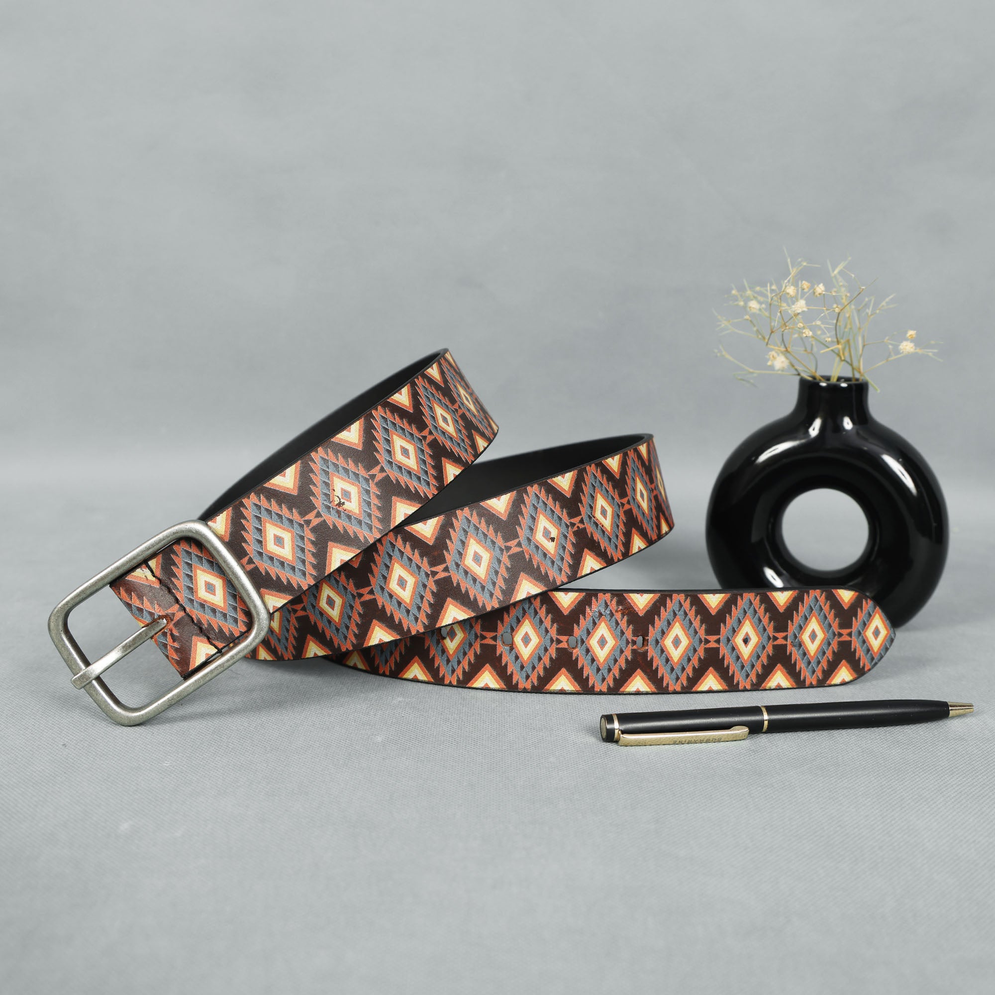 Vintage Silver Buckle Belt & Sleek Leather Wallet Combo Everyday Essential Set