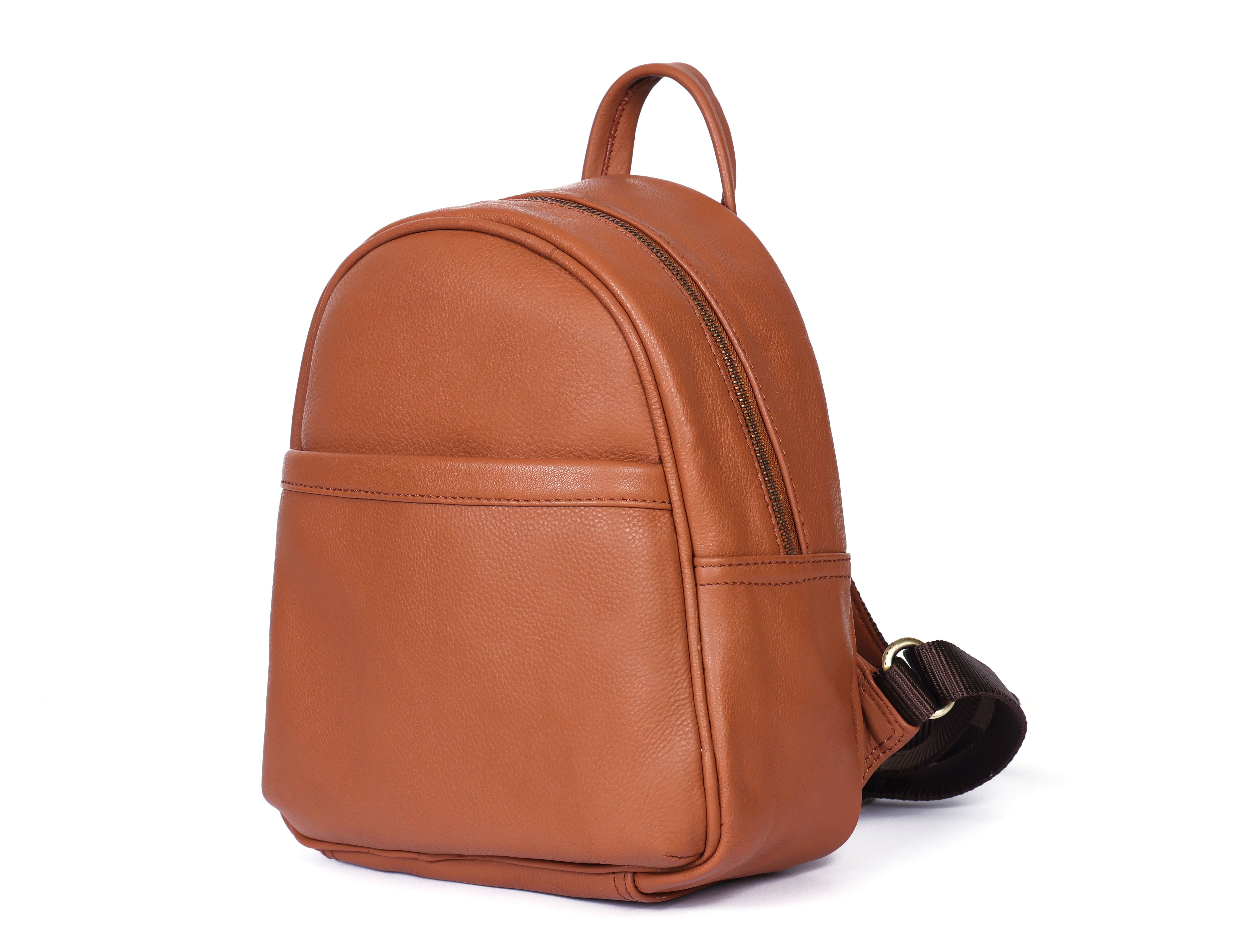 Premium Genuine Leather Backpack with Front Zip Pocket & Adjustable Shoulder Straps