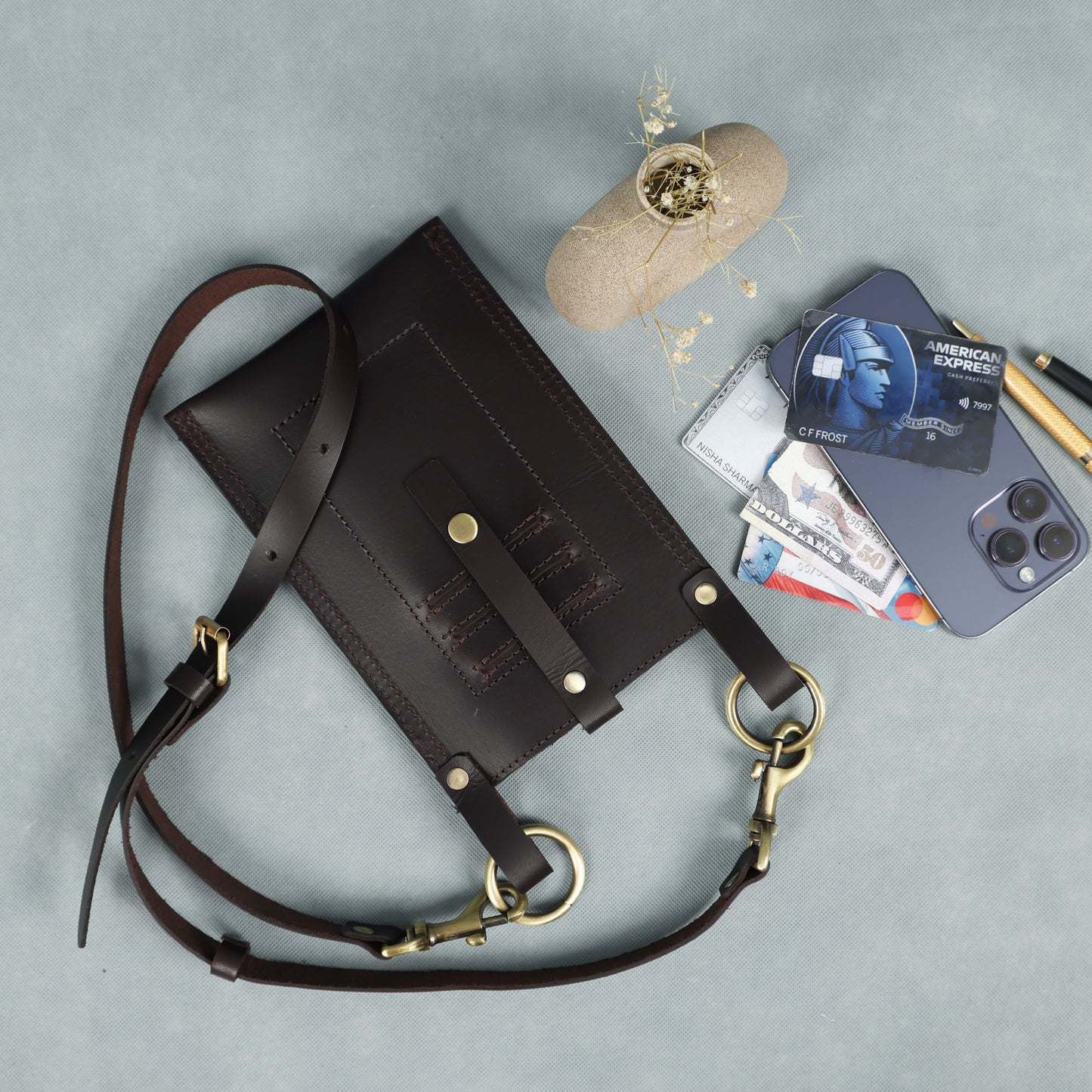 Premium Genuine Leather Mobile Pouch Sleek, Durable & Stylish Phone Holder. LA-1426