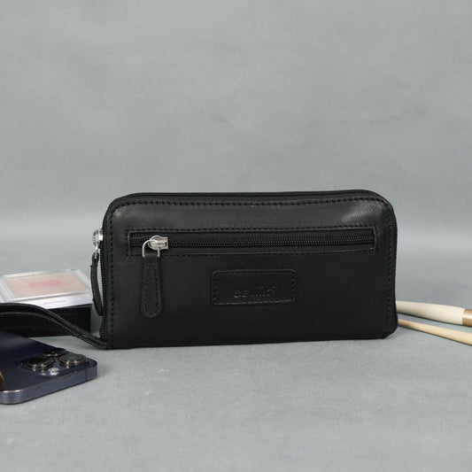 Elegant Black Leather Clutch  Sleek Evening Bag for Women | Premium Quality.LA-1429