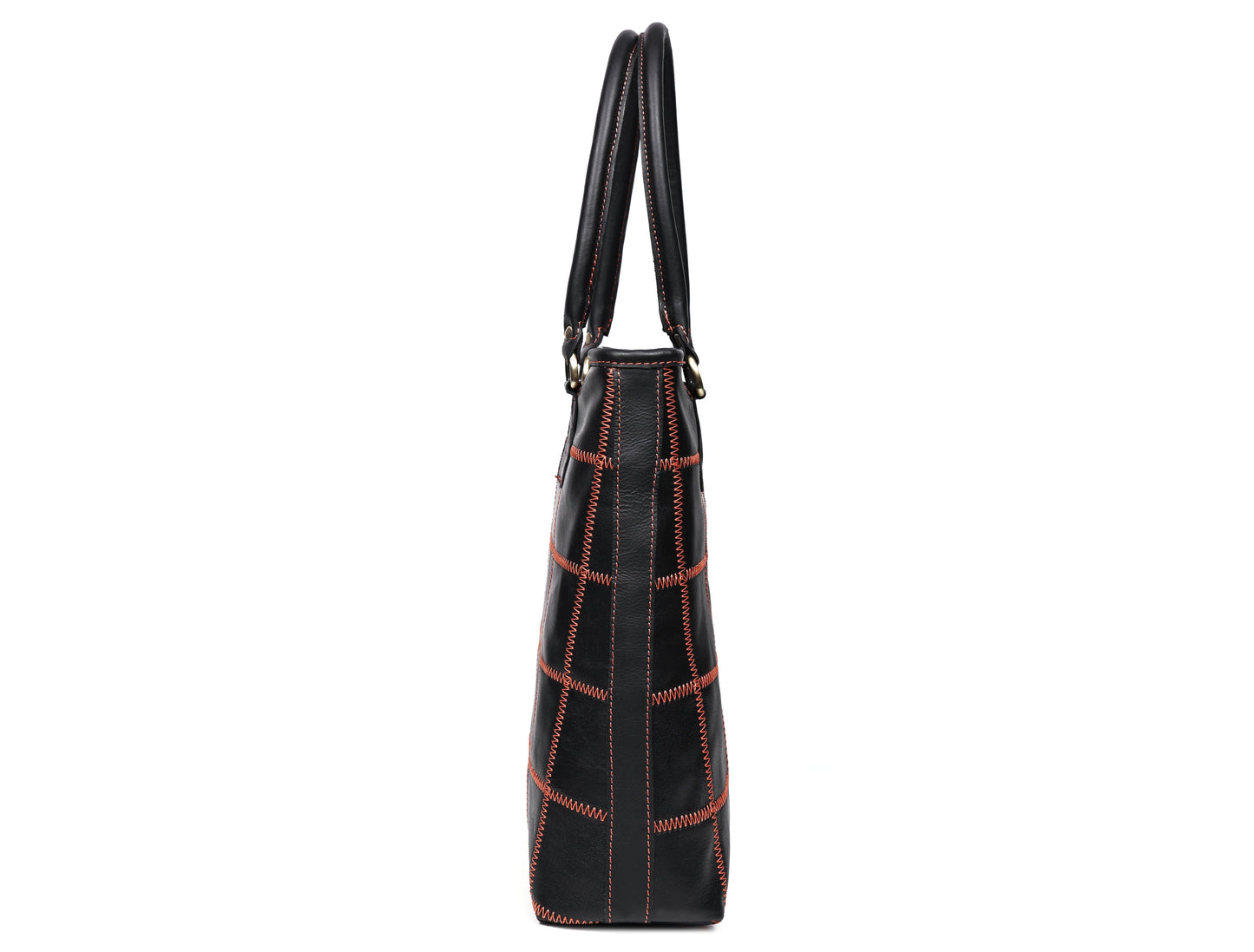 Bold Fusion: Black Tote Bag with Orange Stitching - Elevate Your Style with Vibrant Contrast Art: BG-1143-Z