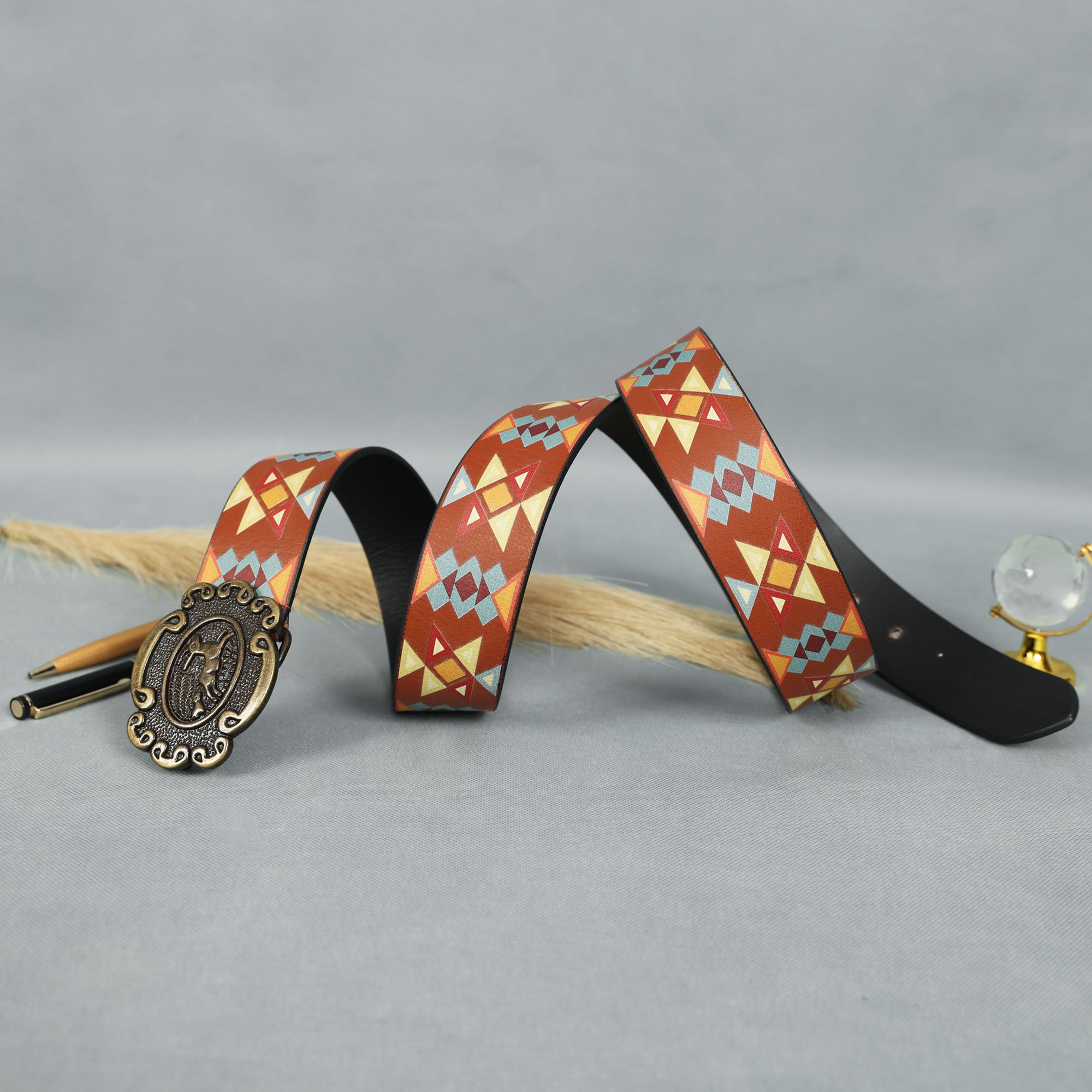 Ironic Buckle Printing Belt Trendy Statement Accessory for Bold Style.LB-889