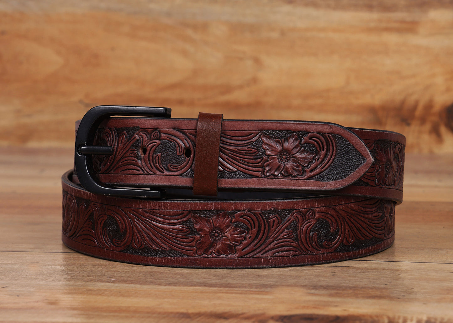 Bespoke Elegance: Brown Hand Carving Leather Belt for Timeless Style Art: LB-807