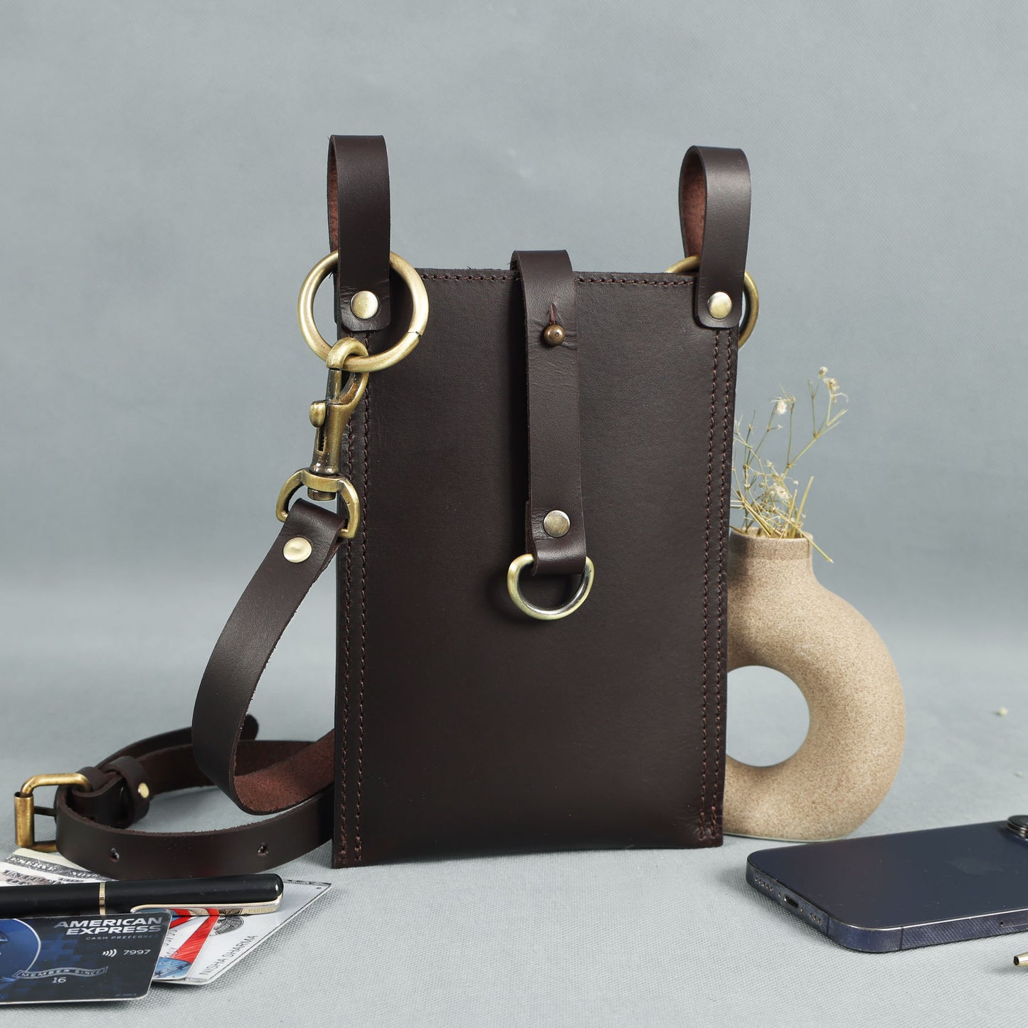 Premium Genuine Leather Mobile Pouch Sleek, Durable & Stylish Phone Holder. LA-1426