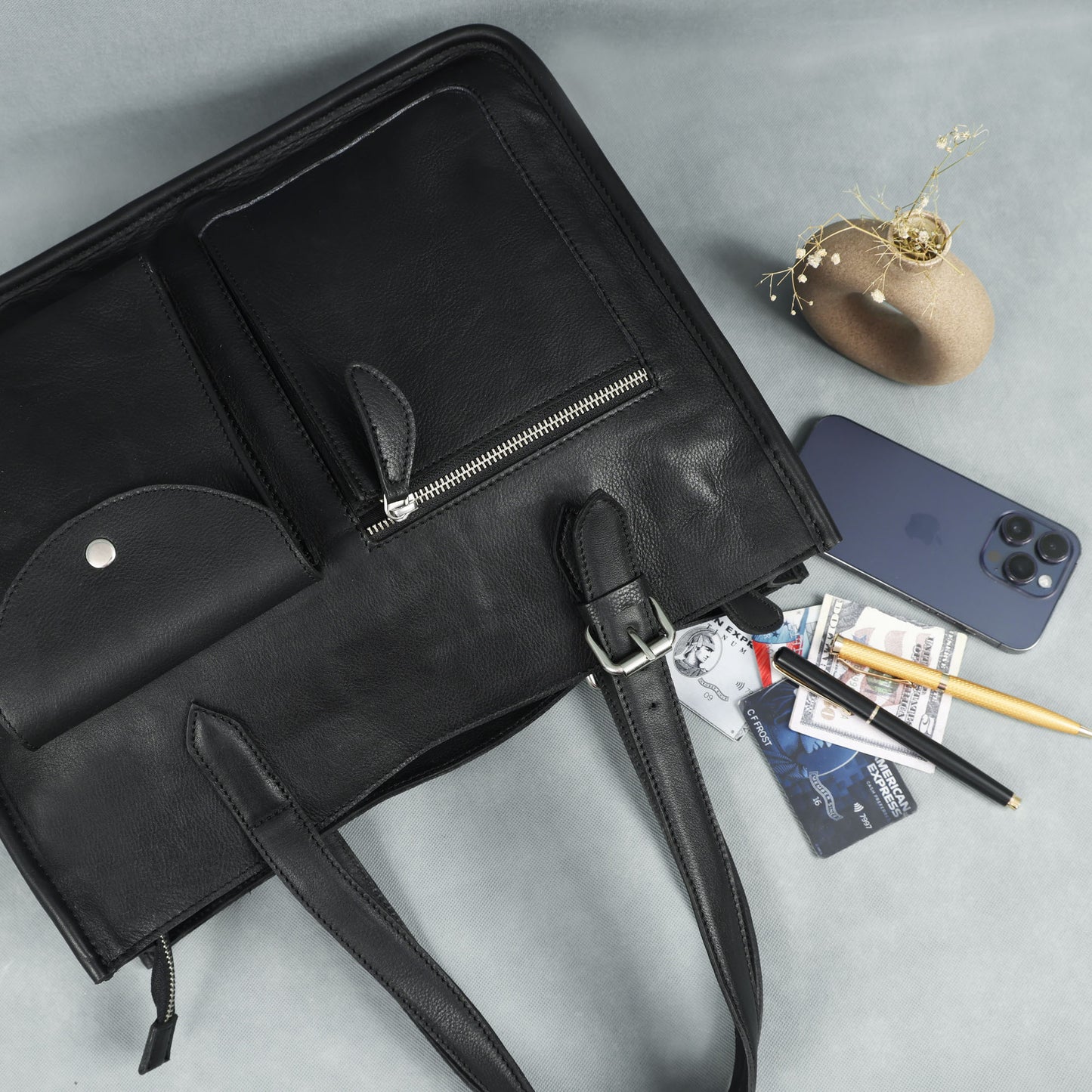 Black Soft Leather Handheld Bag  Lightweight & Elegant Daily Purse for Women. BG-1626