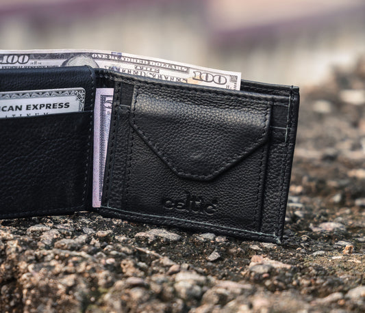 Sleek Black Leather Wallet - Style and Practicality Combined - CELTICINDIA