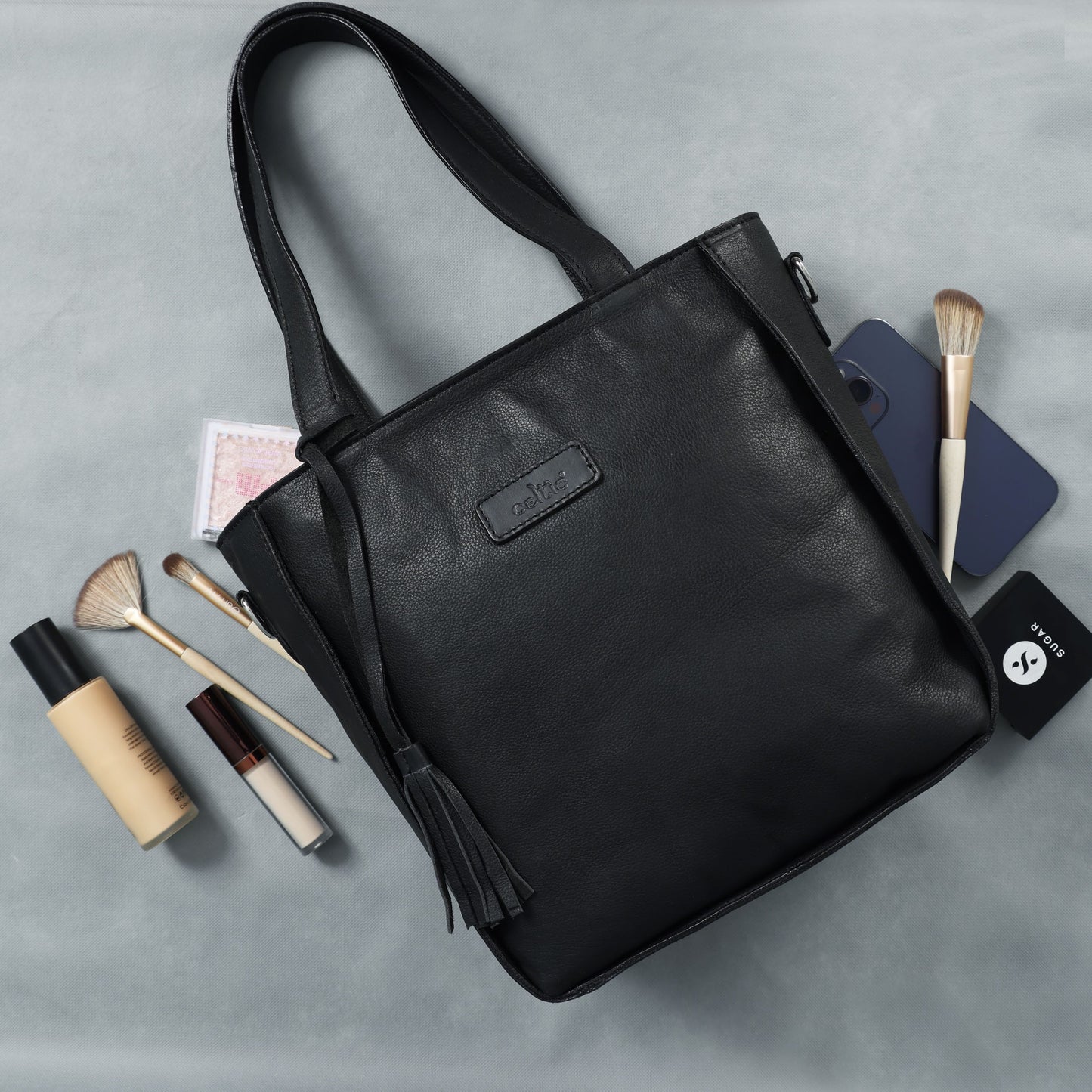 Black Handheld Leather Sling Bag with Detachable Strap – Stylish & Versatile.BG-1624
